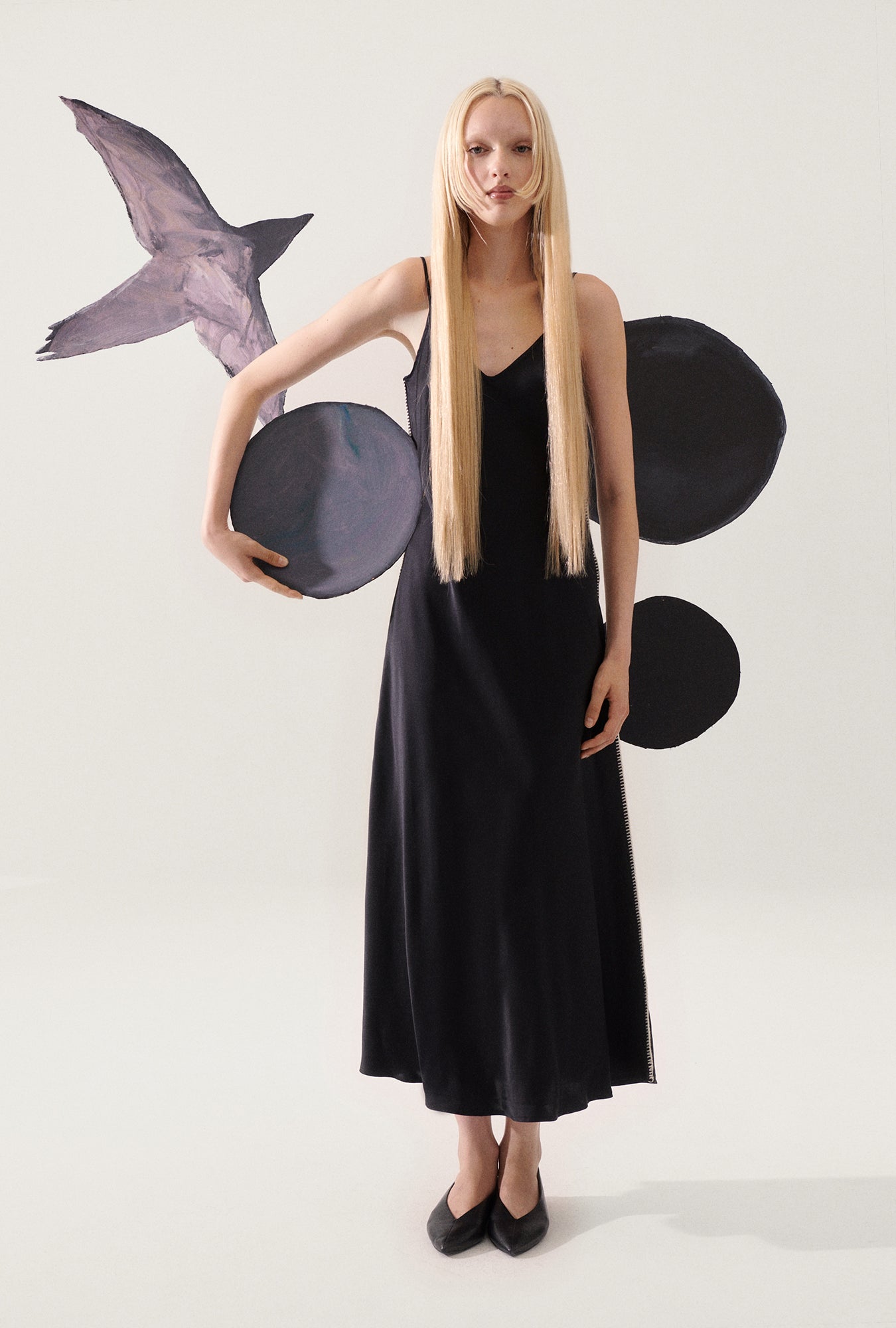 90S Slip Dress Blanket Stitch Black