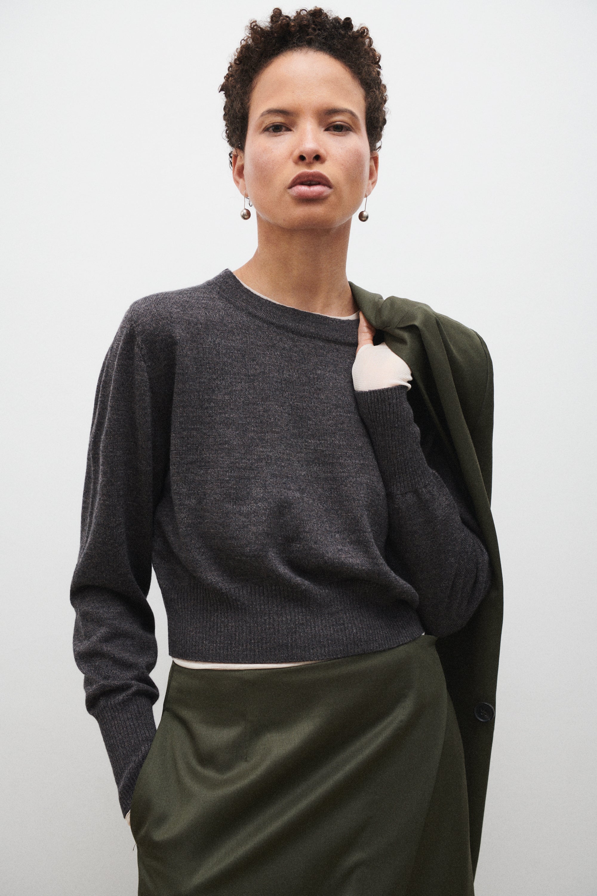Cropped Crewneck Granite Melange