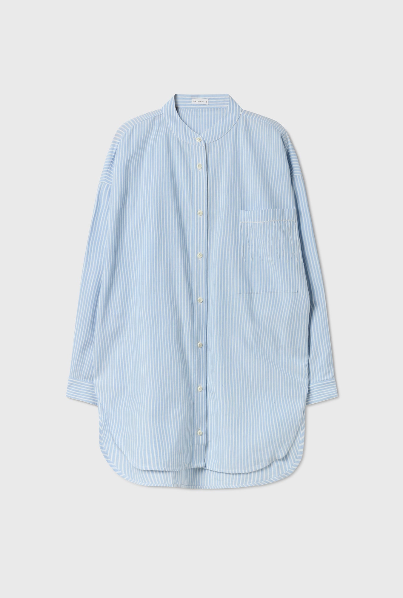 Cotton Collarless Round Shirt Storm Stripe