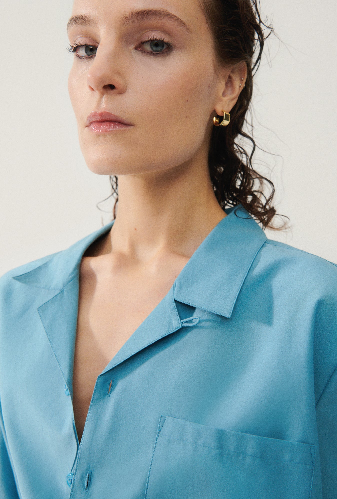 COTTON SILK CROPPED CAMP SHIRT LAKE