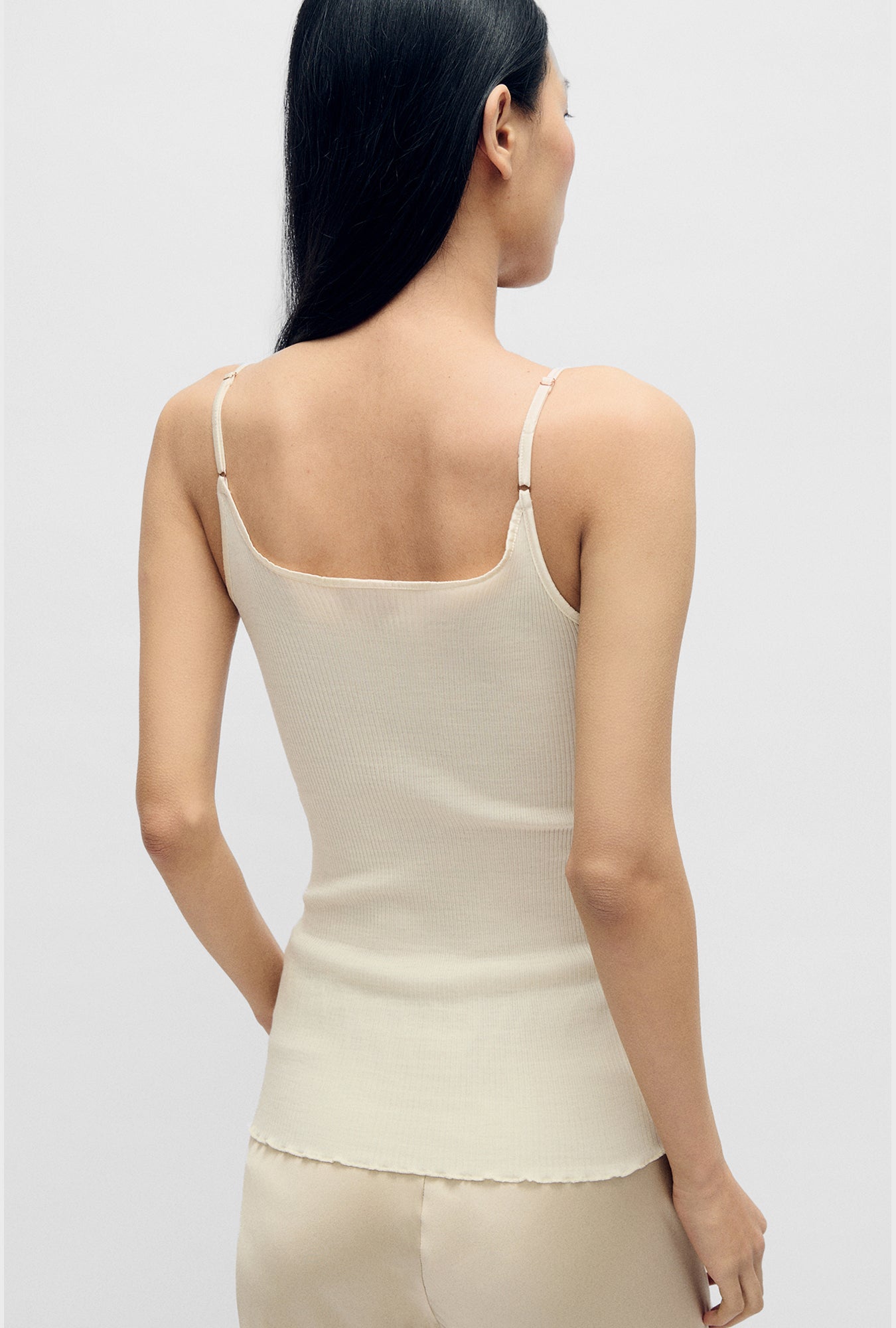 Silk Wool Ribbed Essential Cami White
