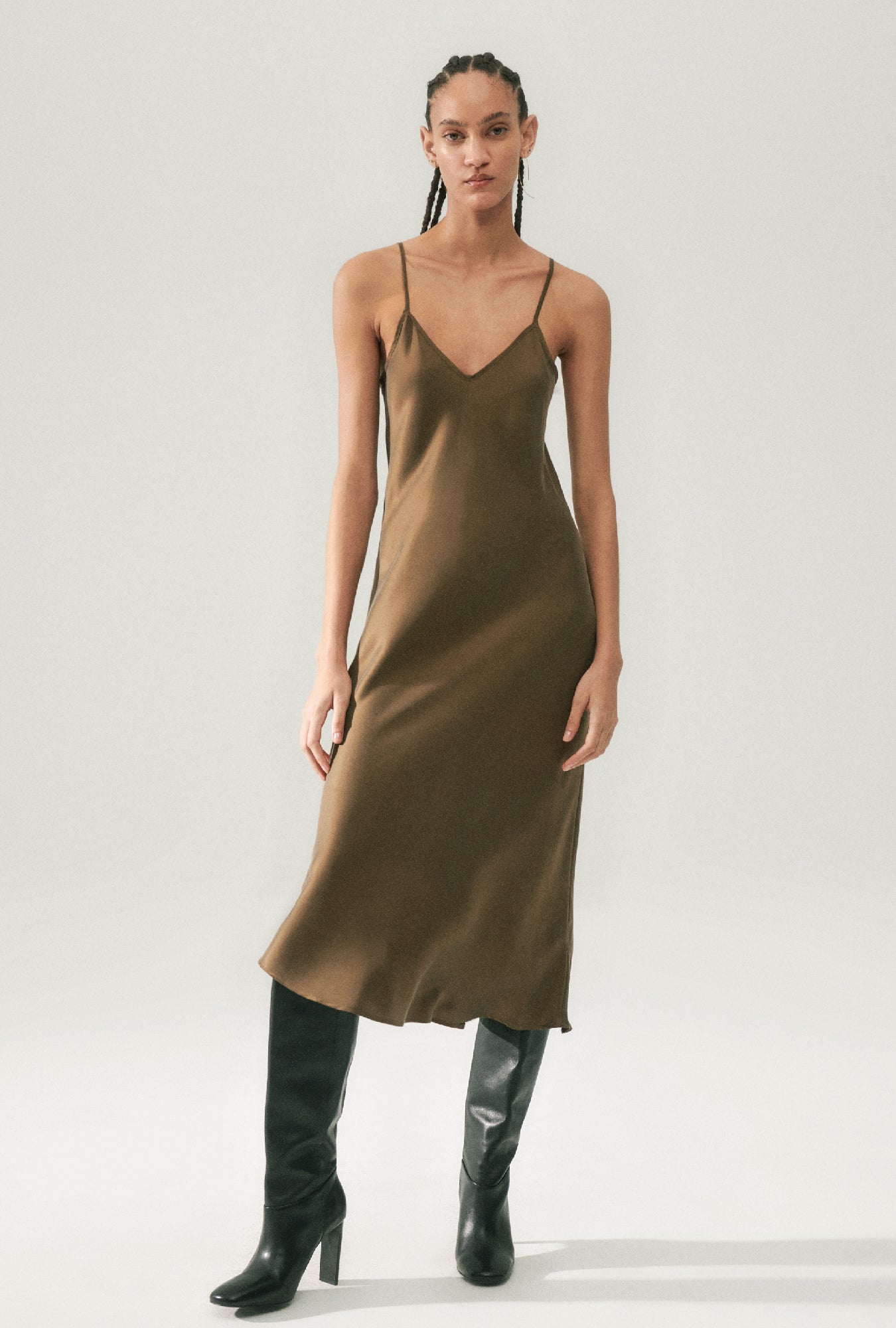 90S Slip Dress Dark Earth