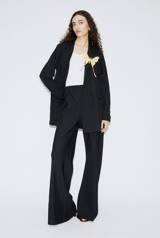 Wool Silk Relaxed Blazer Black