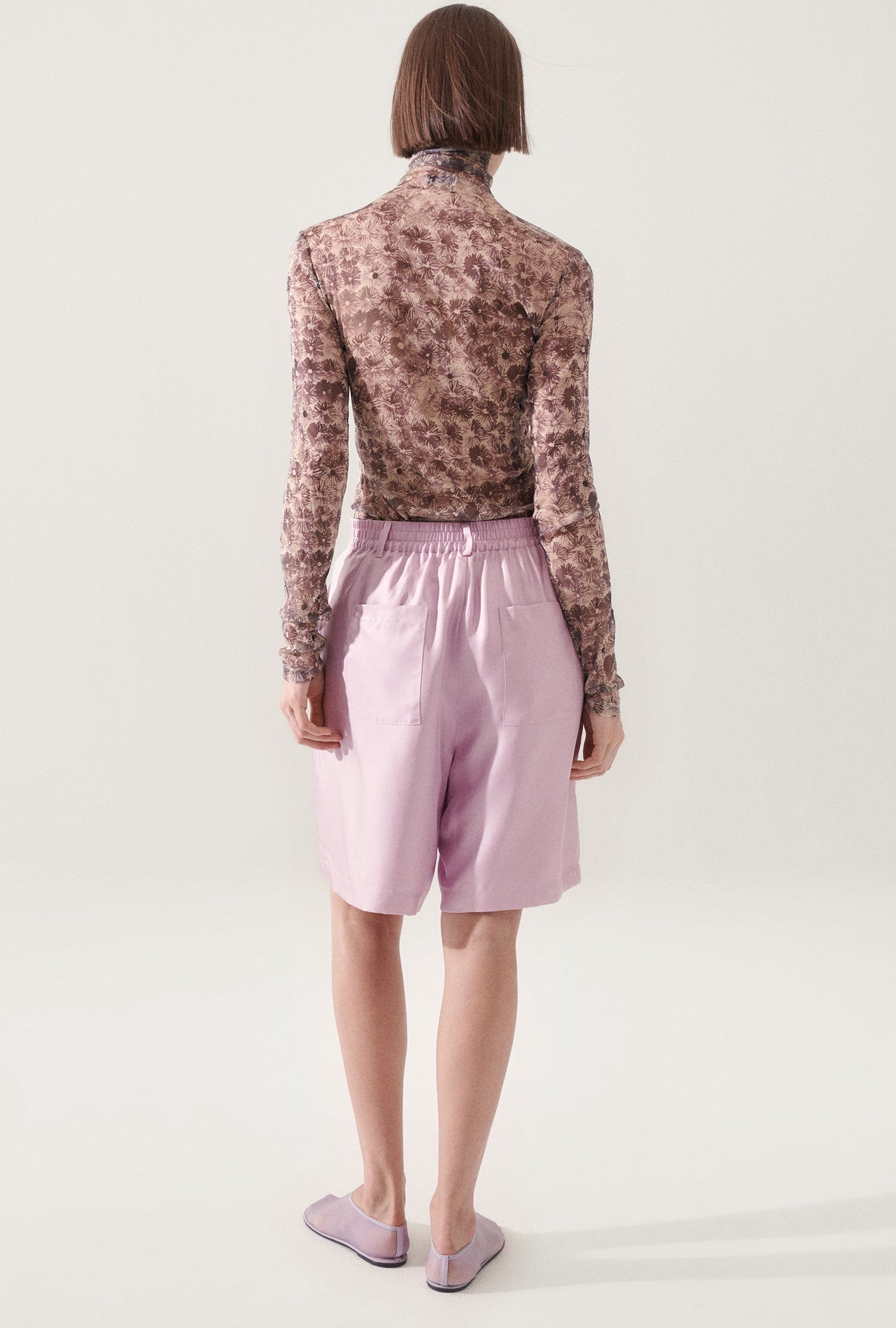 Twill Double Pleated Shorts Lilac