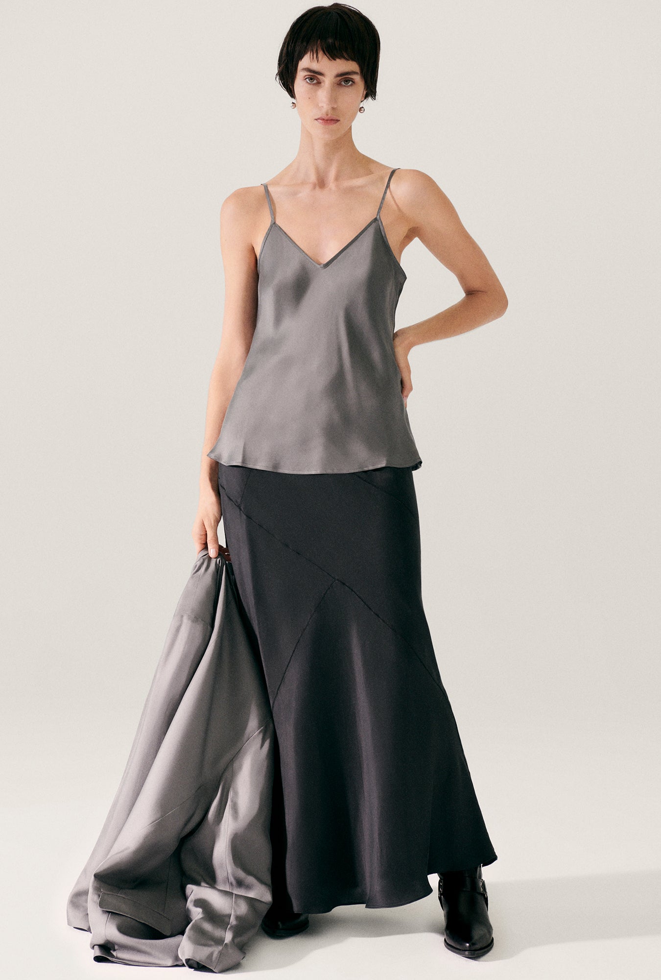 Splice Long Bias Cut Skirt Black