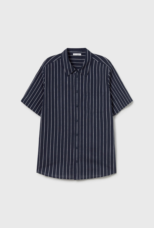 Cotton Short Sleeve Boyfriend Shirt Egret Stripe