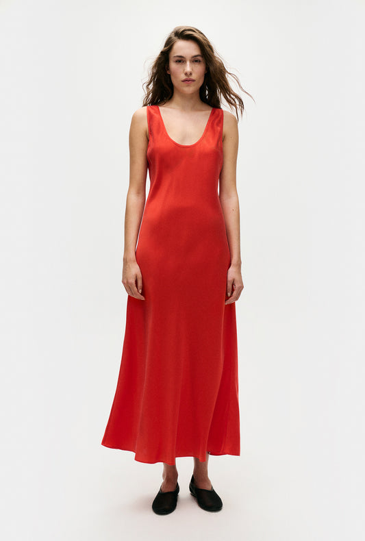 Silk Scoop Neck Dress Geranium