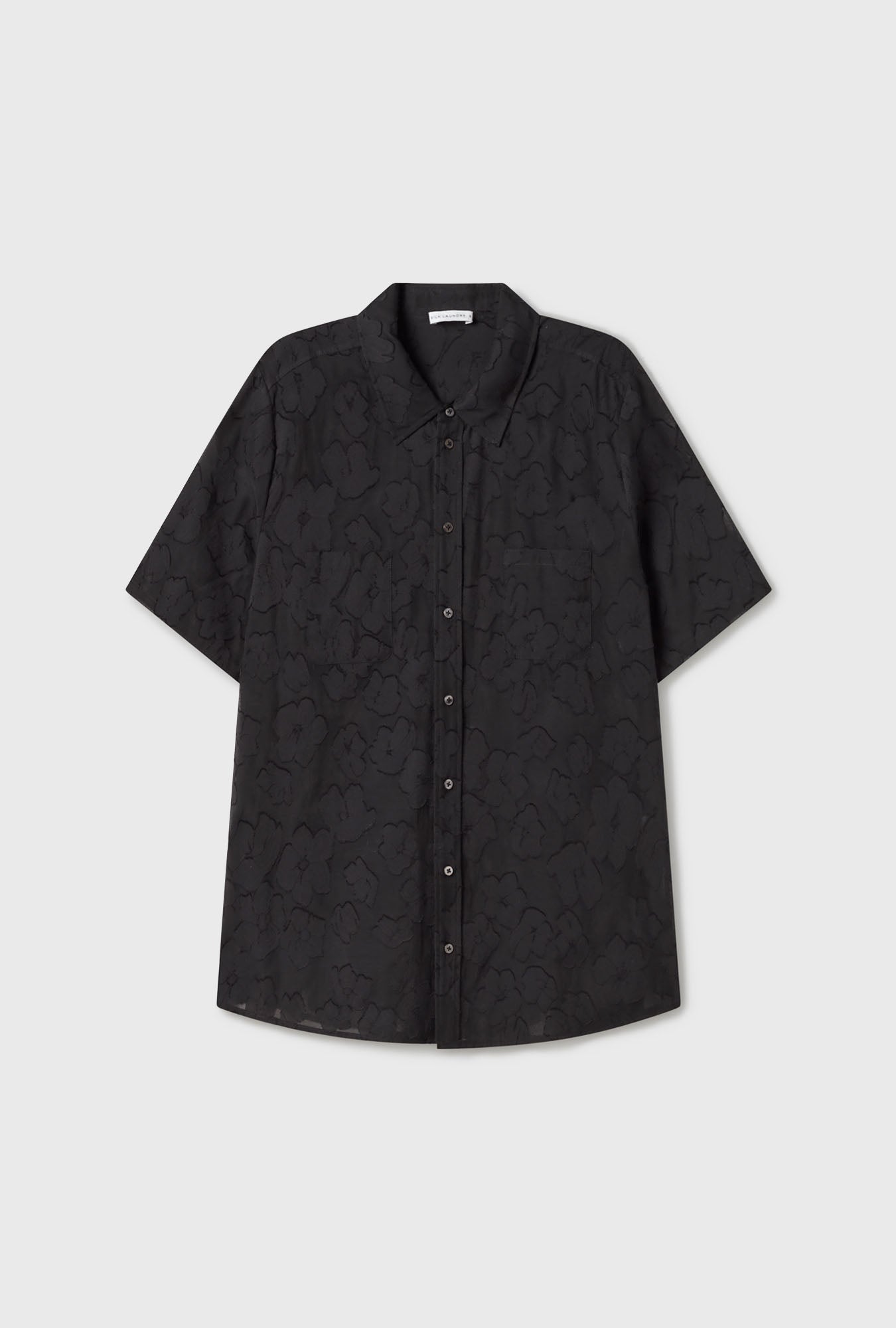 Clip Silk Short Sleeve Boyfriend Shirt Black