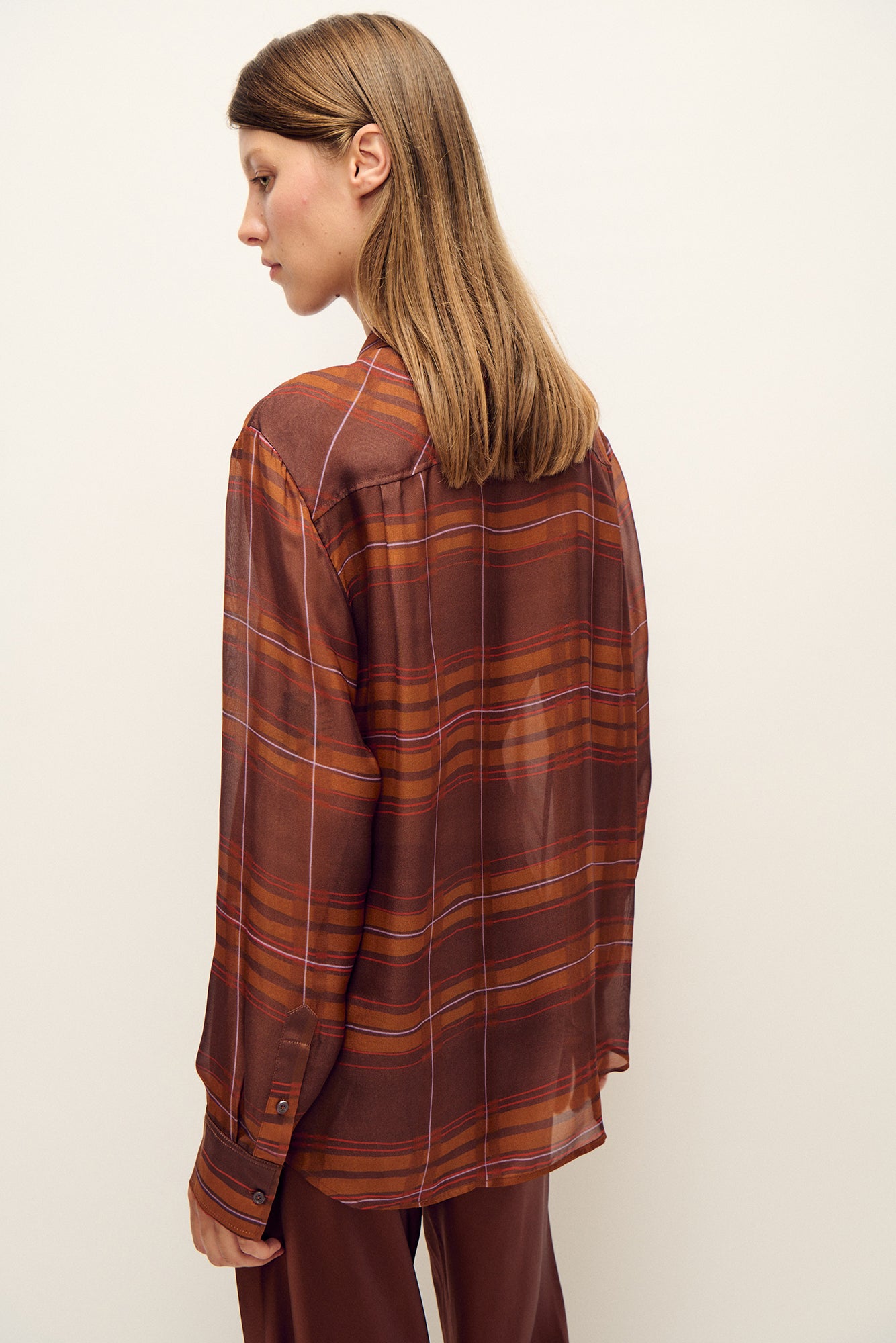 Chiffon Boyfriend Shirt Root Plaid