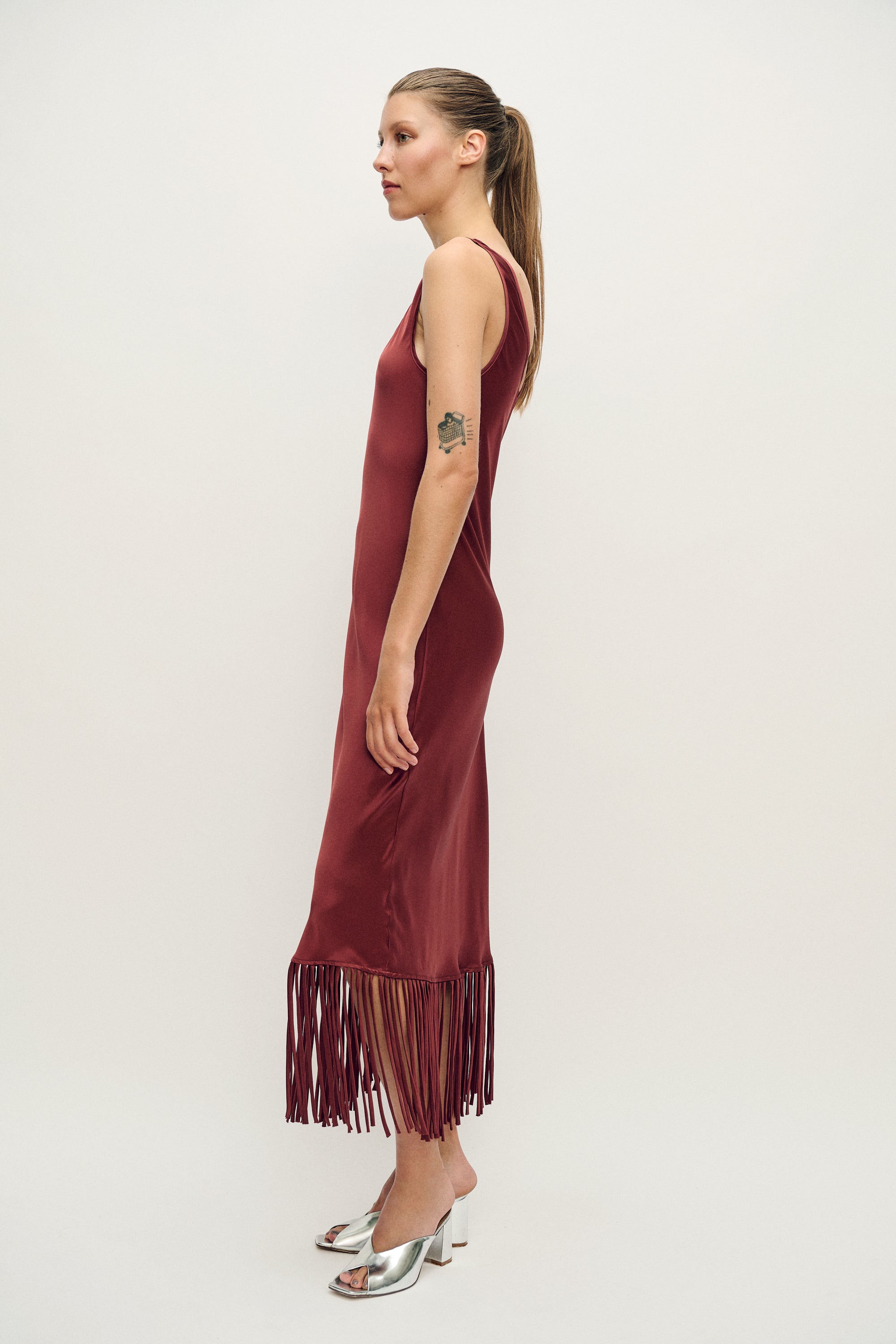 FRINGE SCOOP NECK DRESS CANYON
