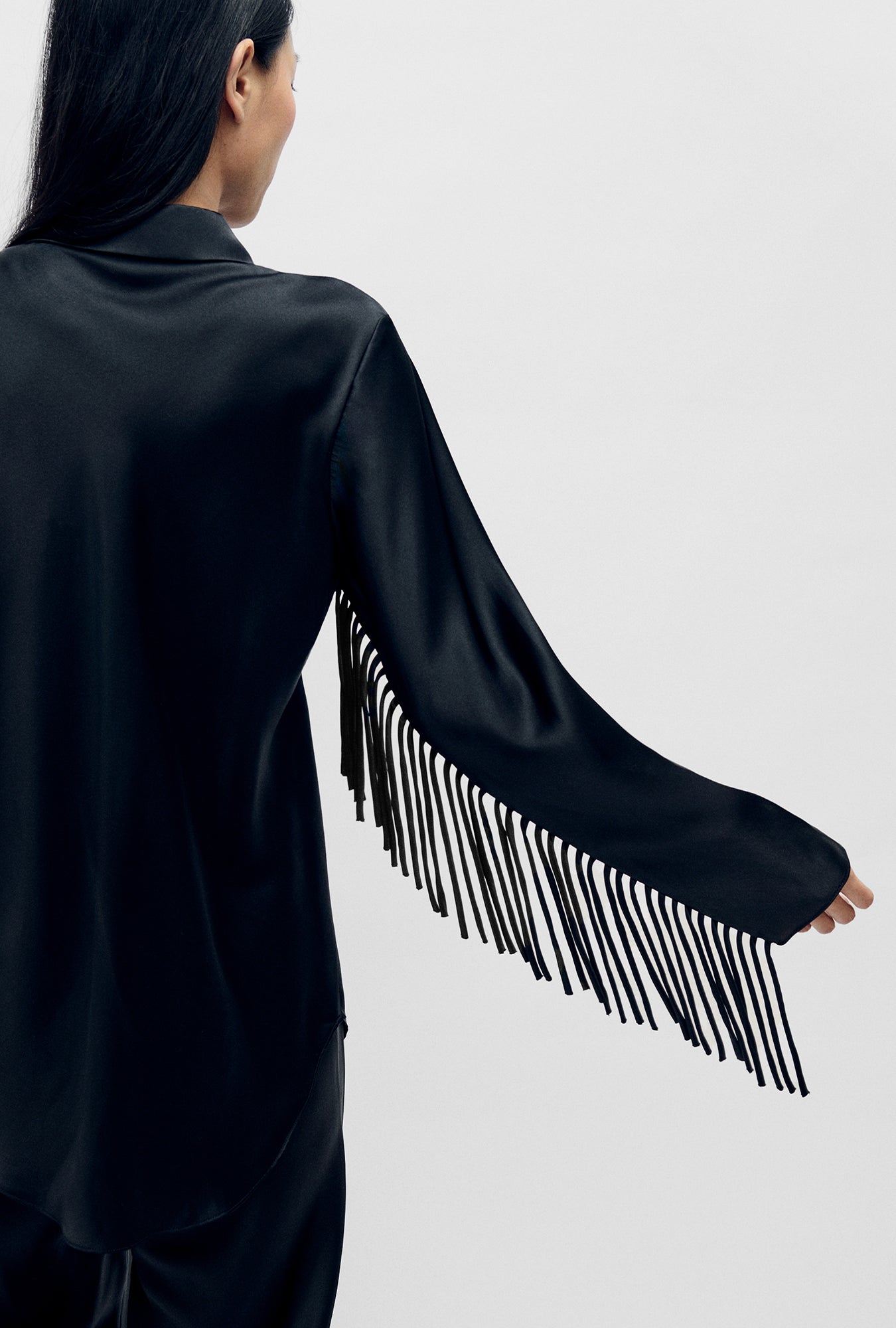 Fringe Bias Cut Shirt Black