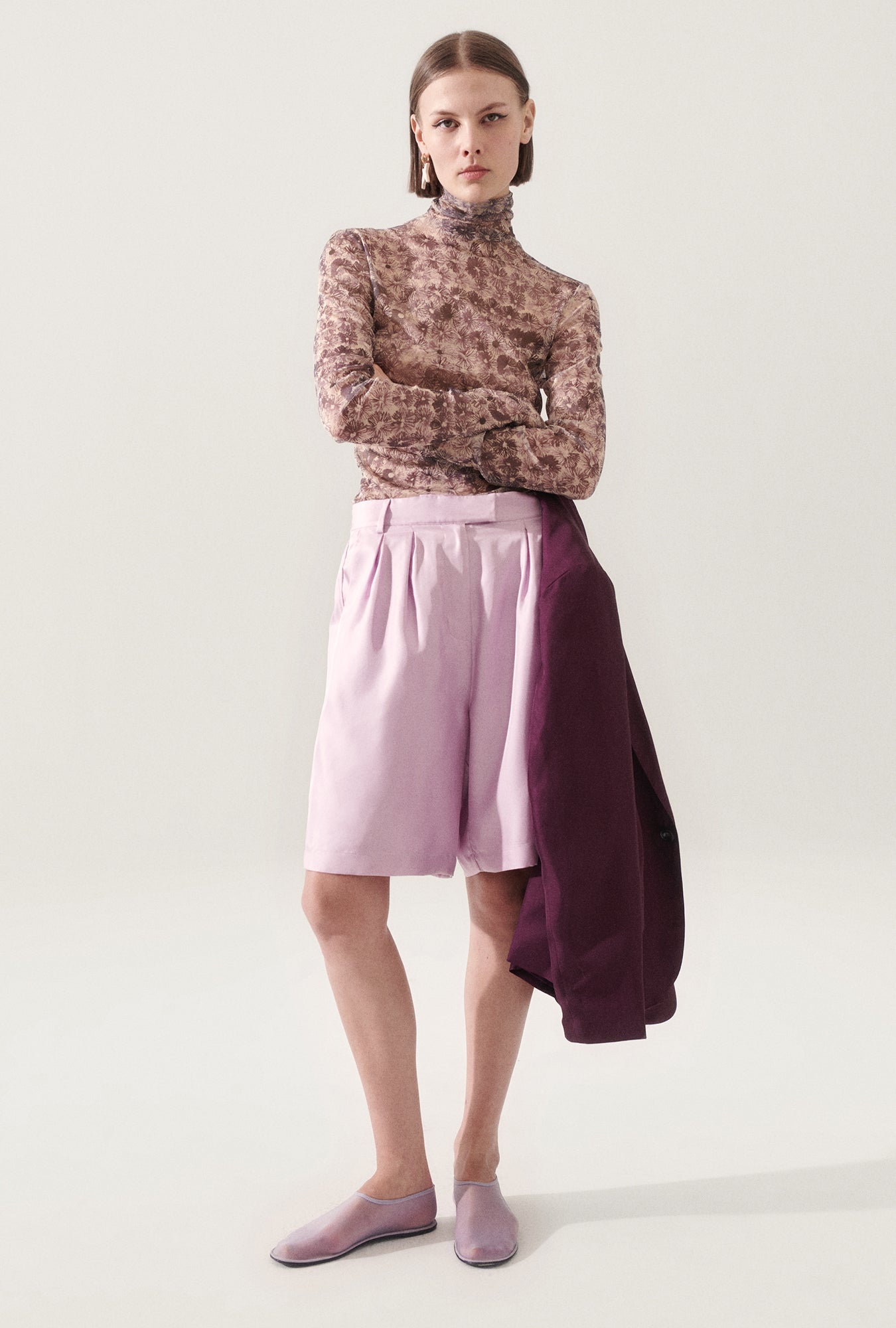 Twill Double Pleated Shorts Lilac