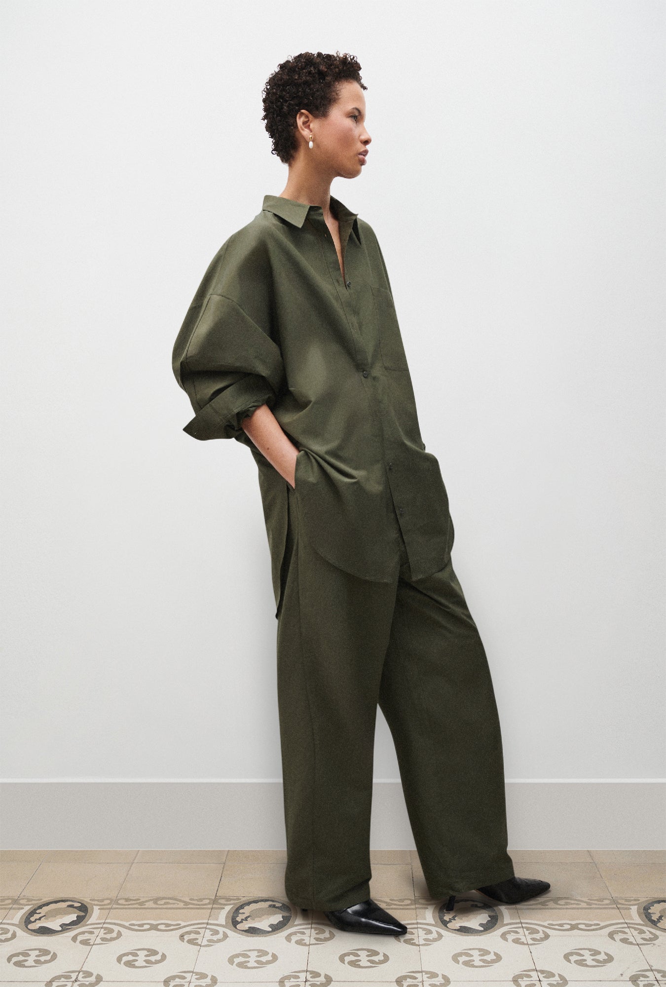 Cotton Silk Round Shirt Pine