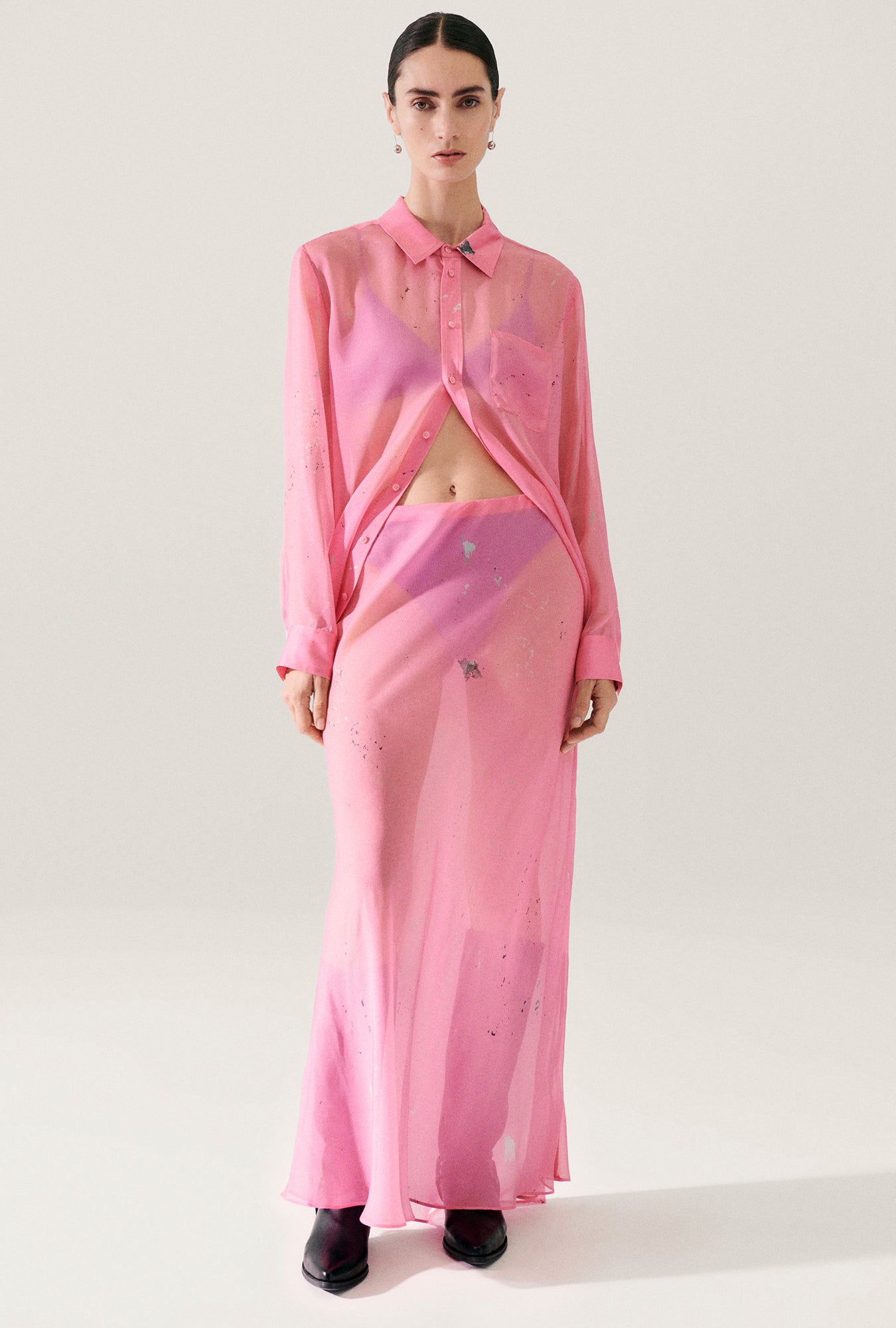 Chiffon Long Bias Cut Skirt Hog Wash