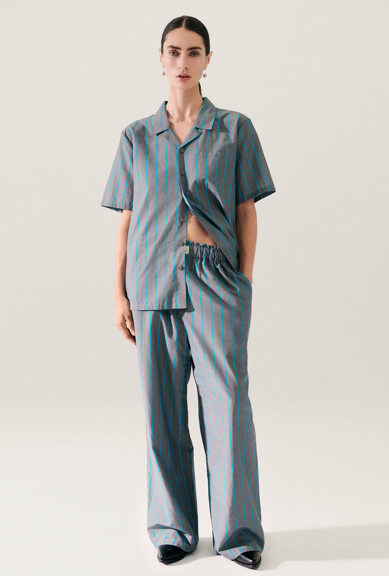 Cotton Silk Paper Bag Pants Oxygen Stripe