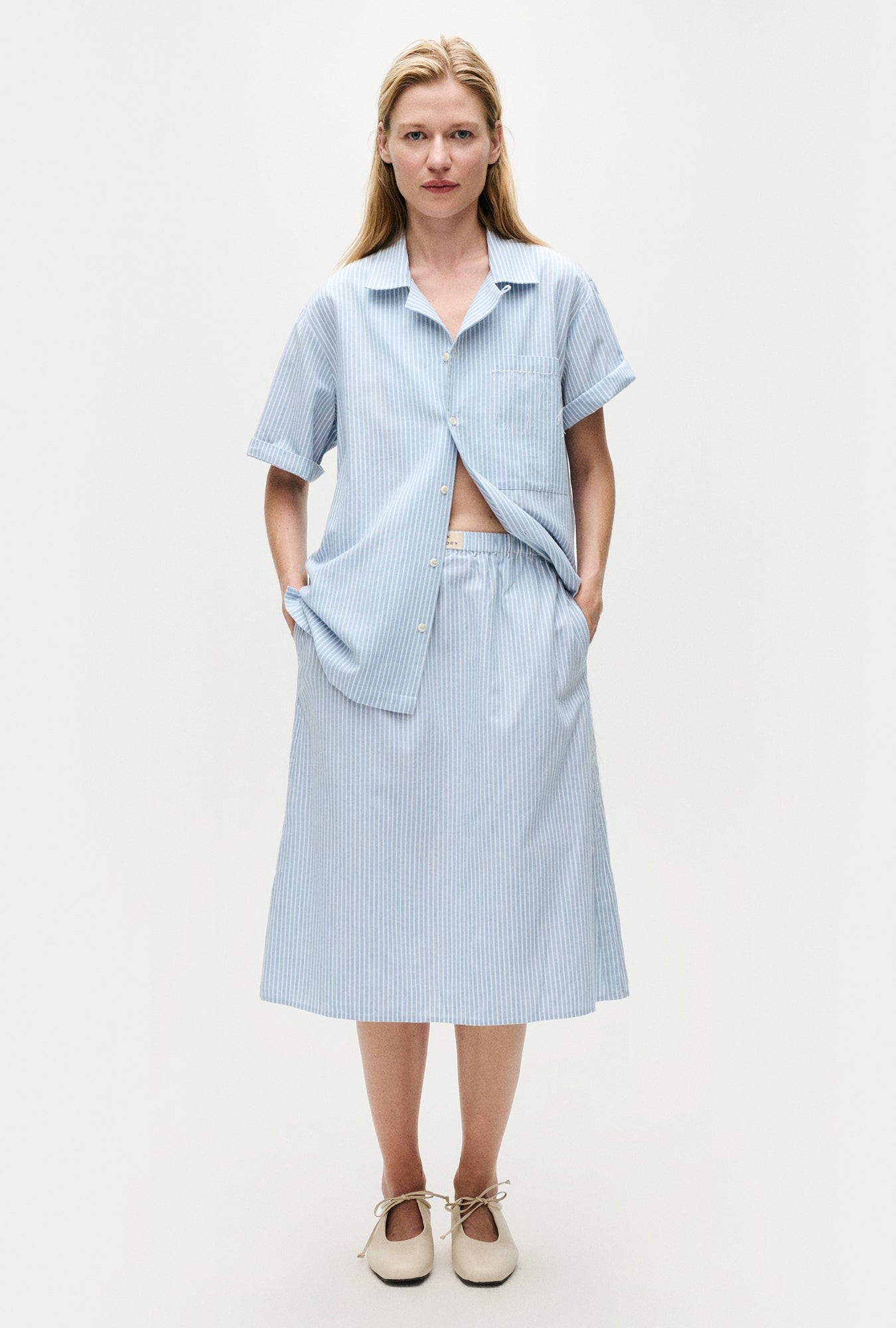 Cotton Midi Skirt Storm Stripe