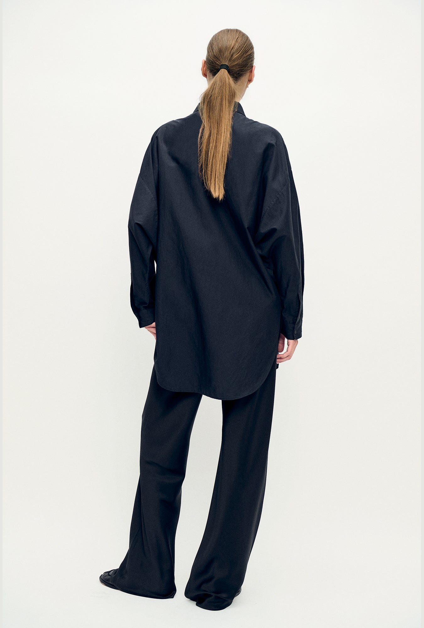 Cotton Silk Round Shirt Black