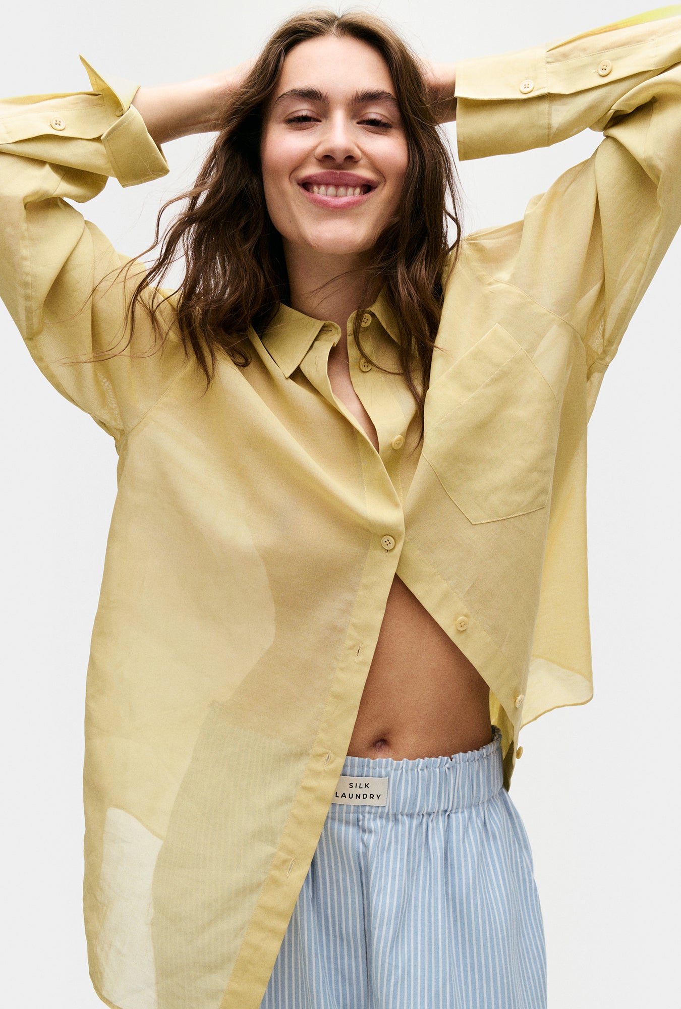 Sheer Cotton Pleated Yoke Shirt Shell