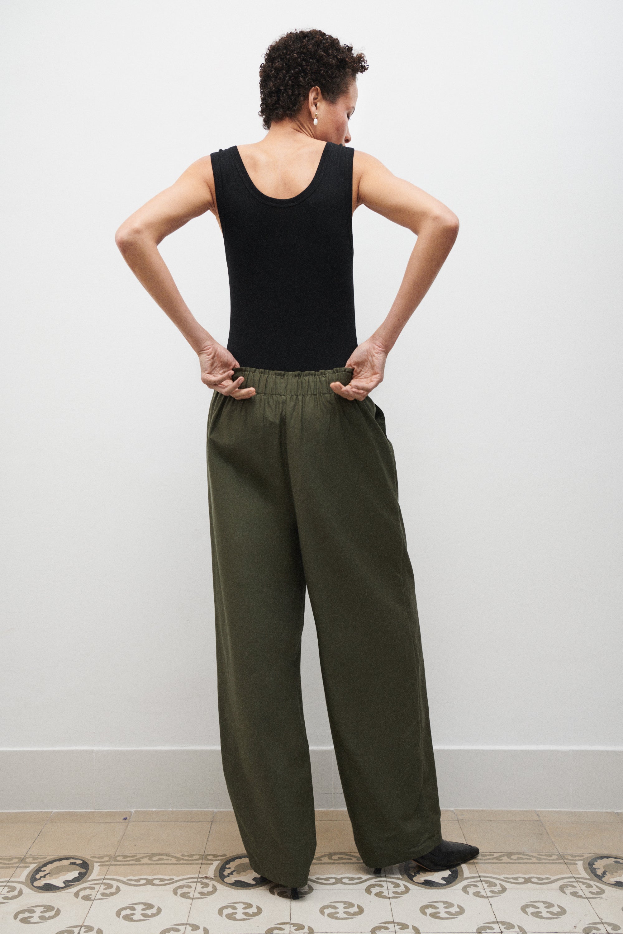 Cotton Silk Paper Bag Pants Pine