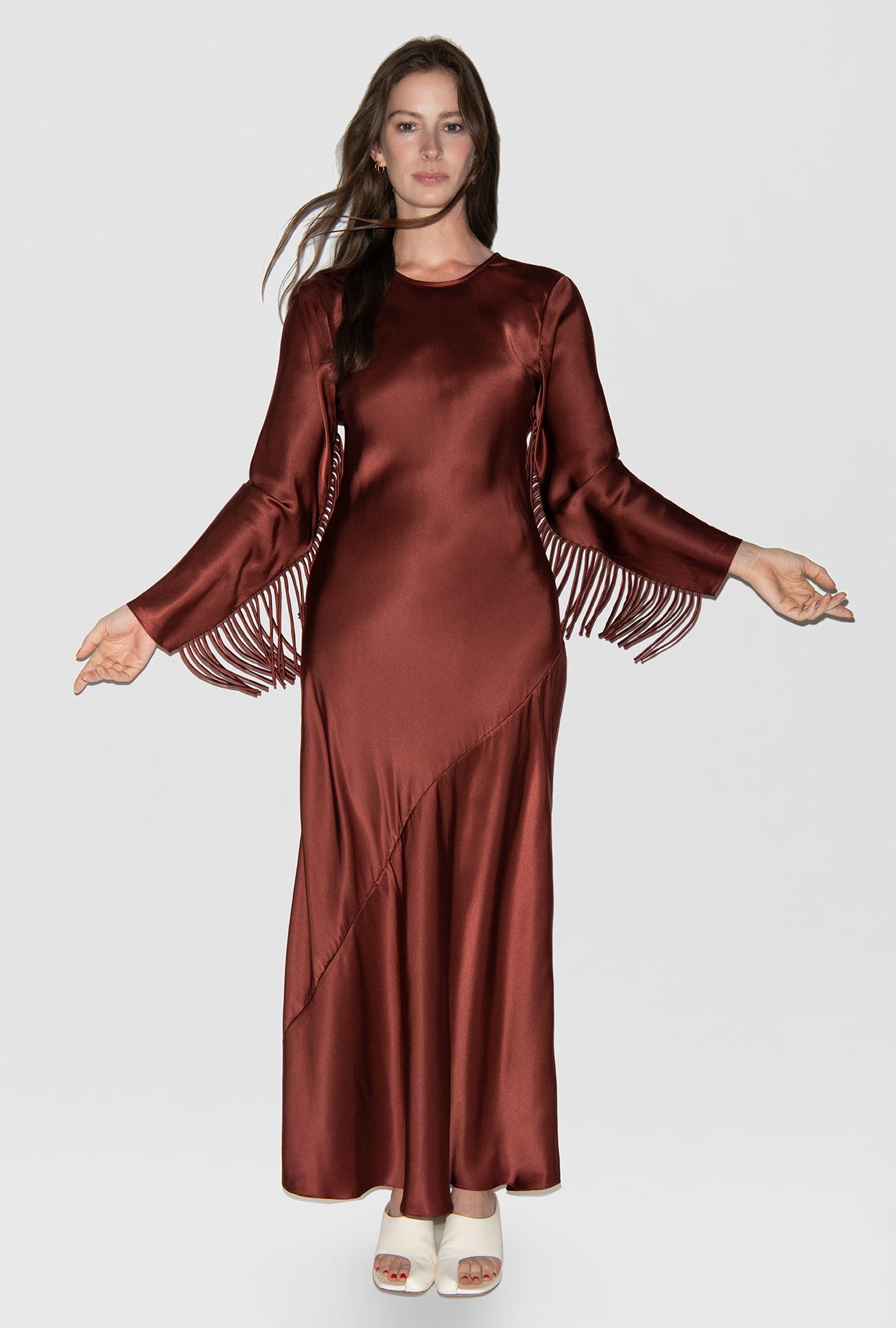 FRINGE FULL SLEEVE BIAS DRESS CANYON
