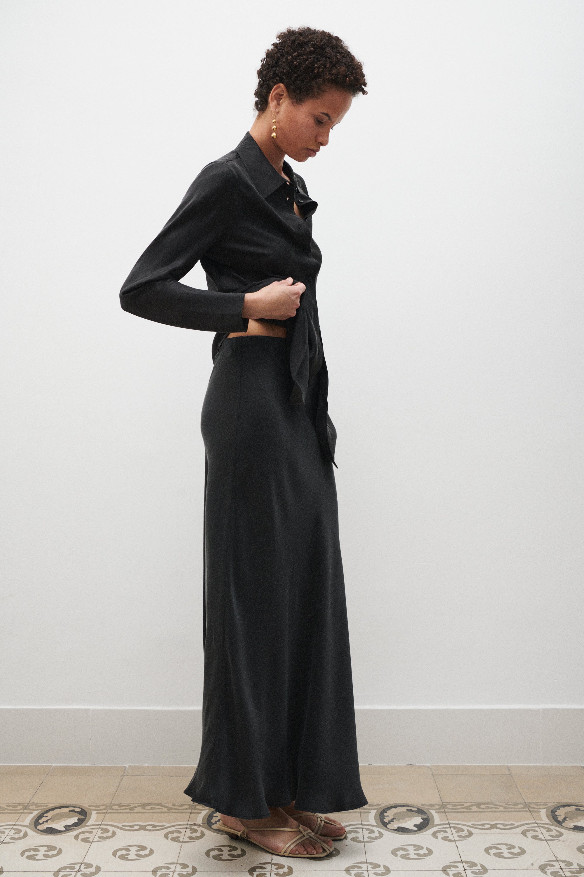 Long Bias Cut Skirt Black