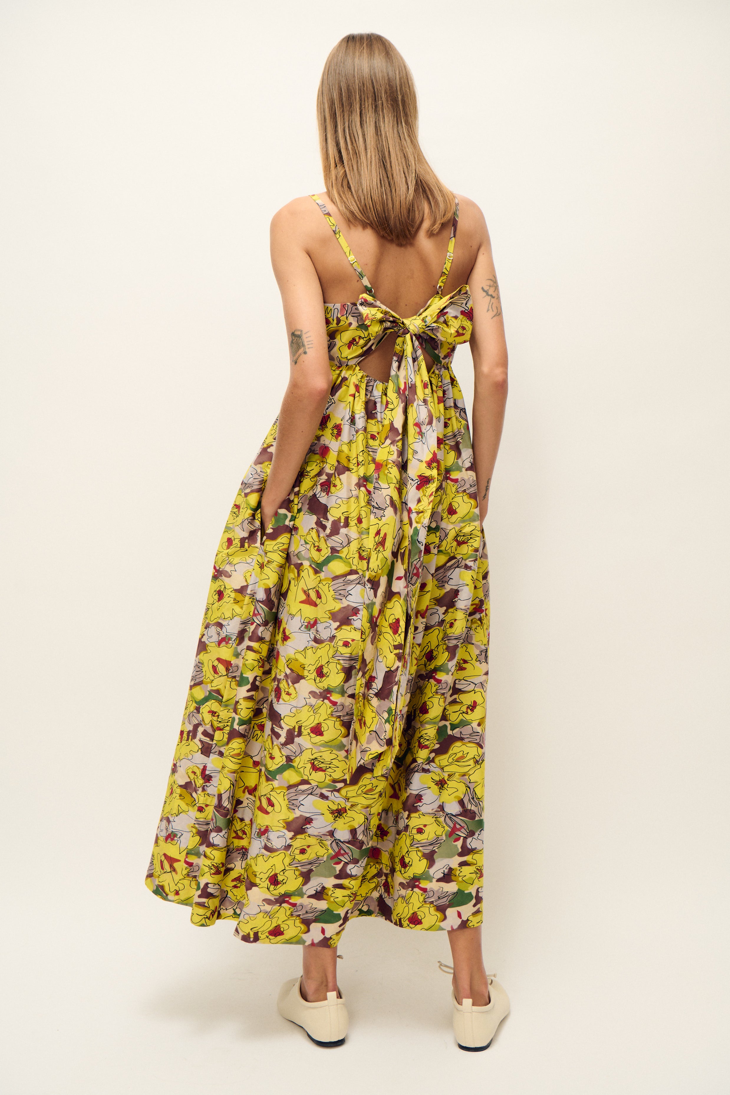 COTTON SILK TULIP DRESS SUNFLOWER FLORAL