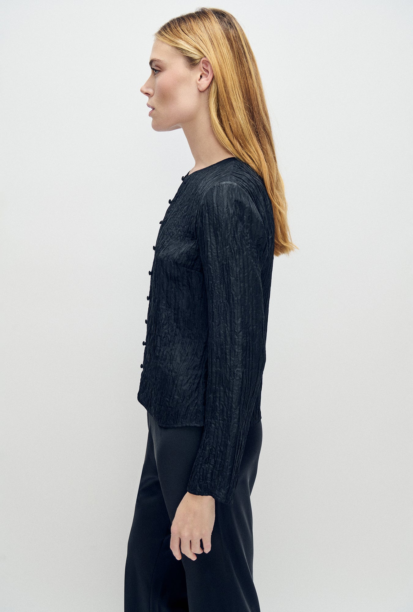 Crinkle Long Sleeve Top Black