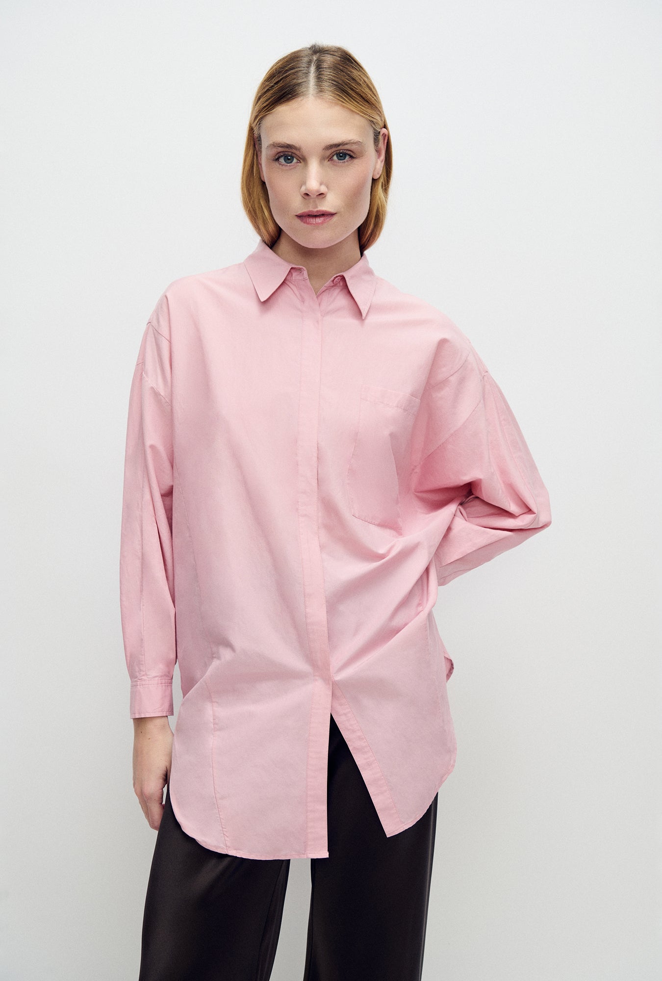 Cotton Silk Round Shirt Vintage Pink