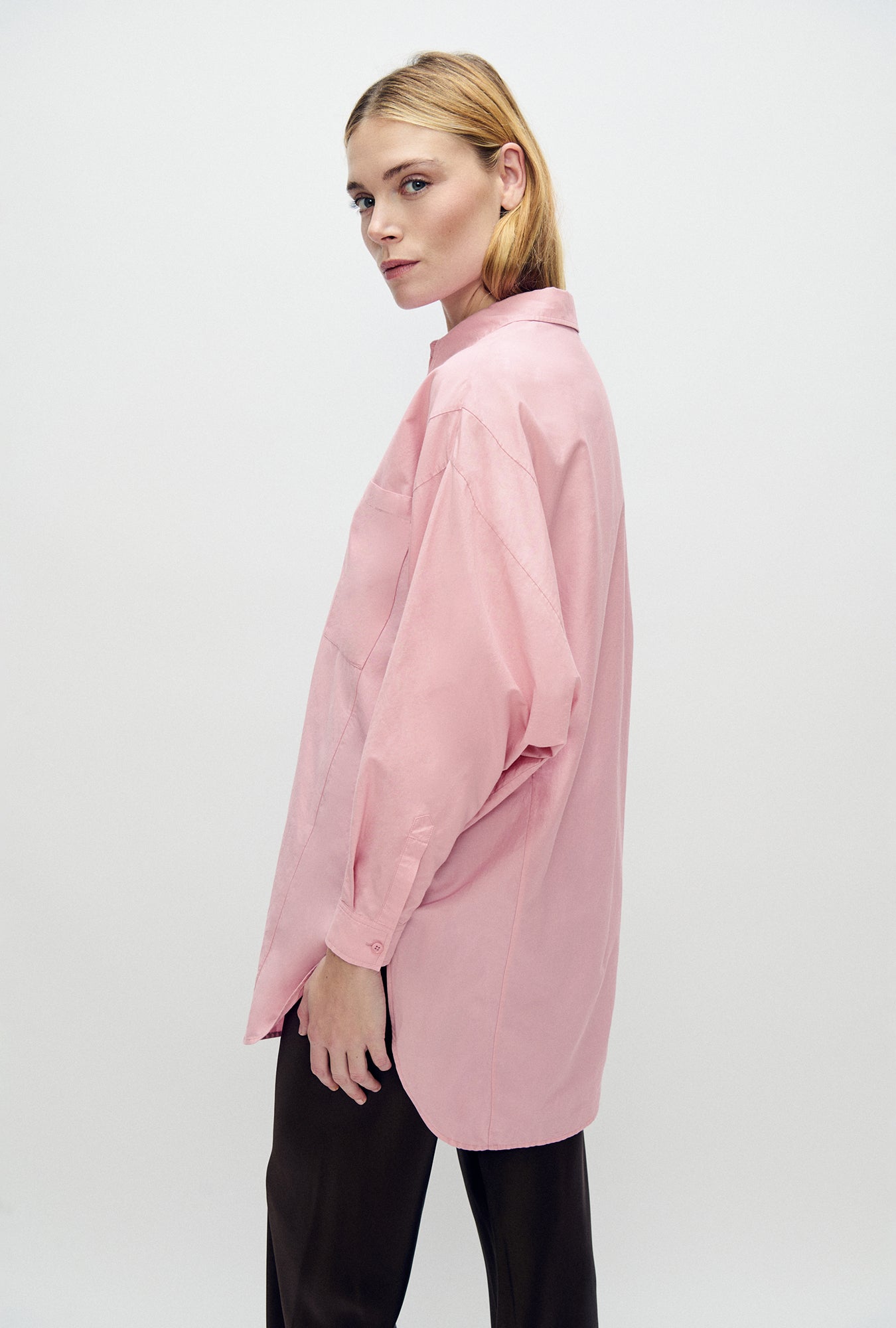 Cotton Silk Round Shirt Vintage Pink
