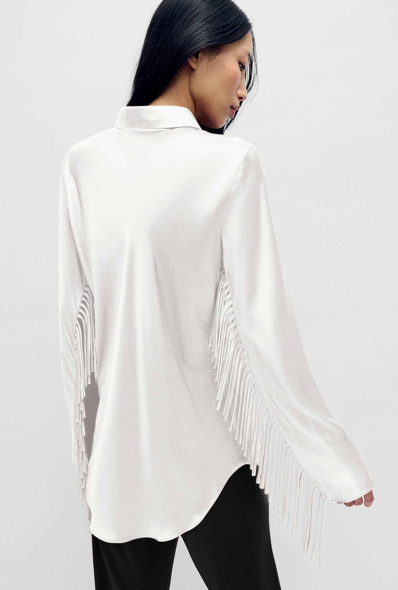 Fringe Bias Cut Shirt White
