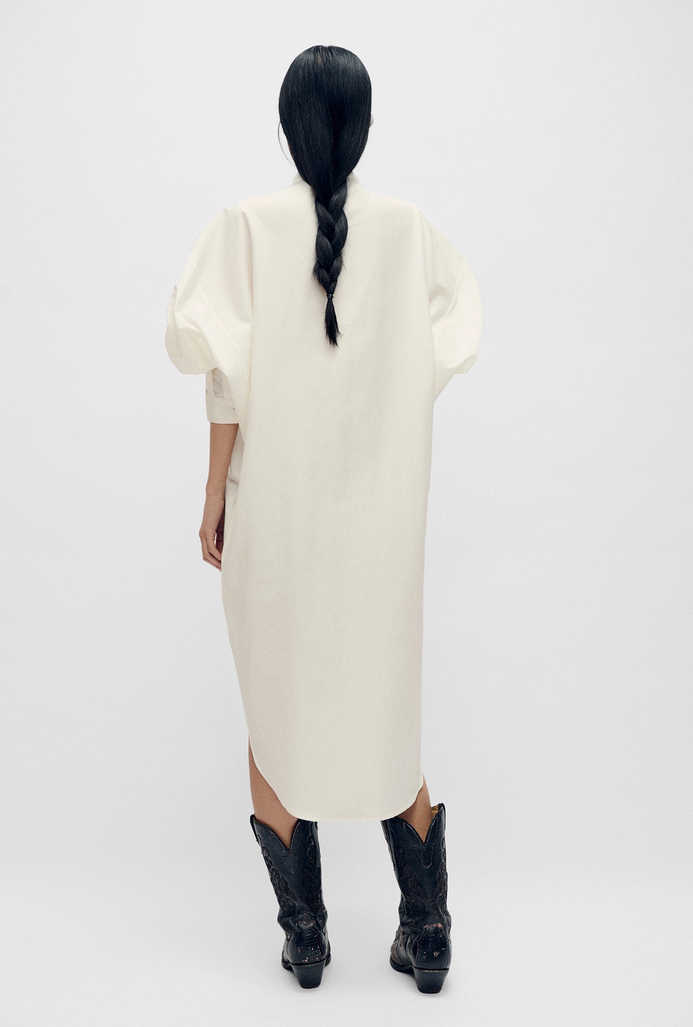 ROUND TUX SHIRT DRESS WHITE
