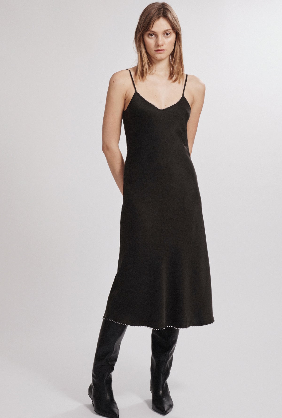 90S Pearl Slip Dress Black
