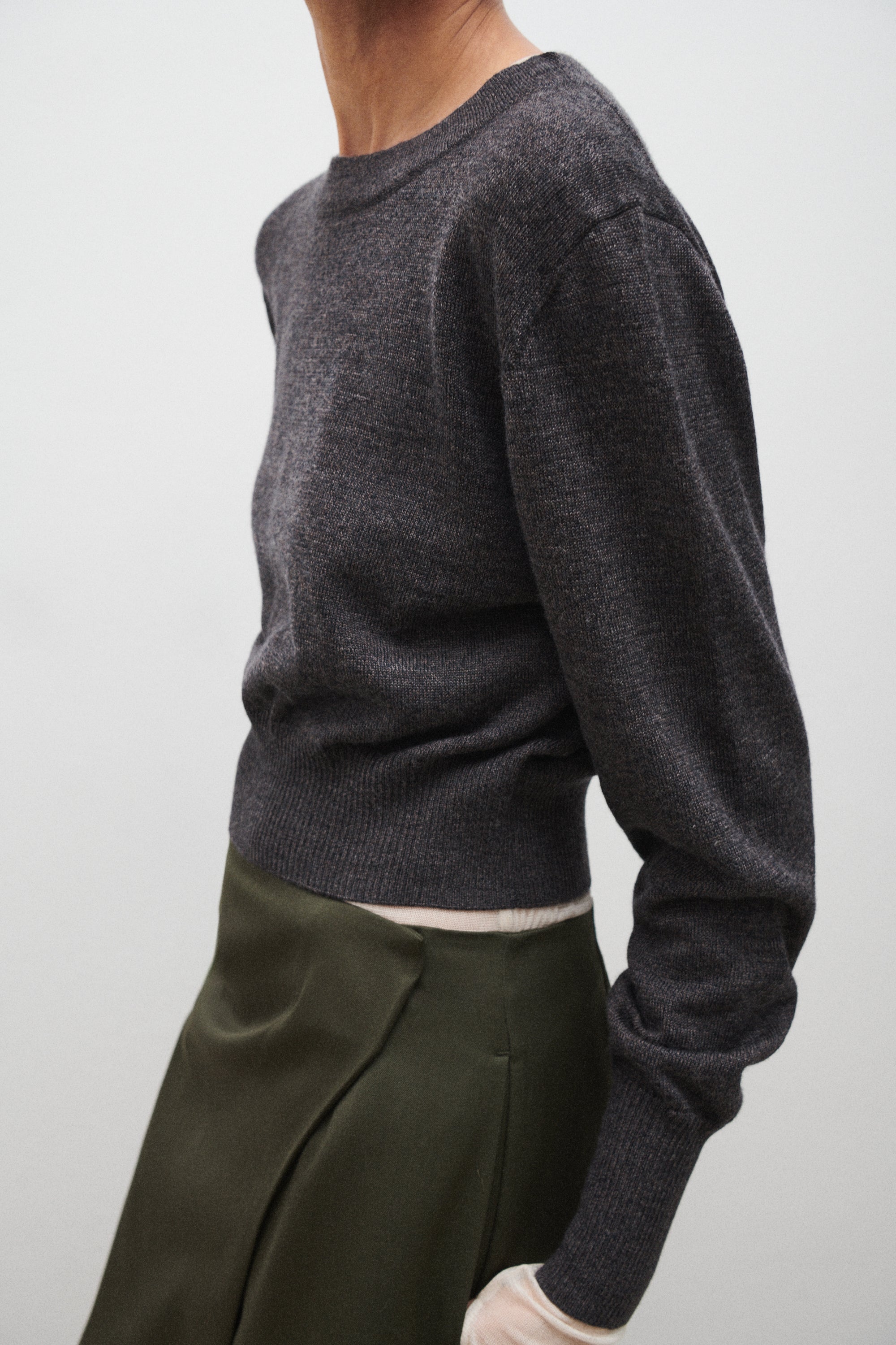 Cropped Crewneck Granite Melange