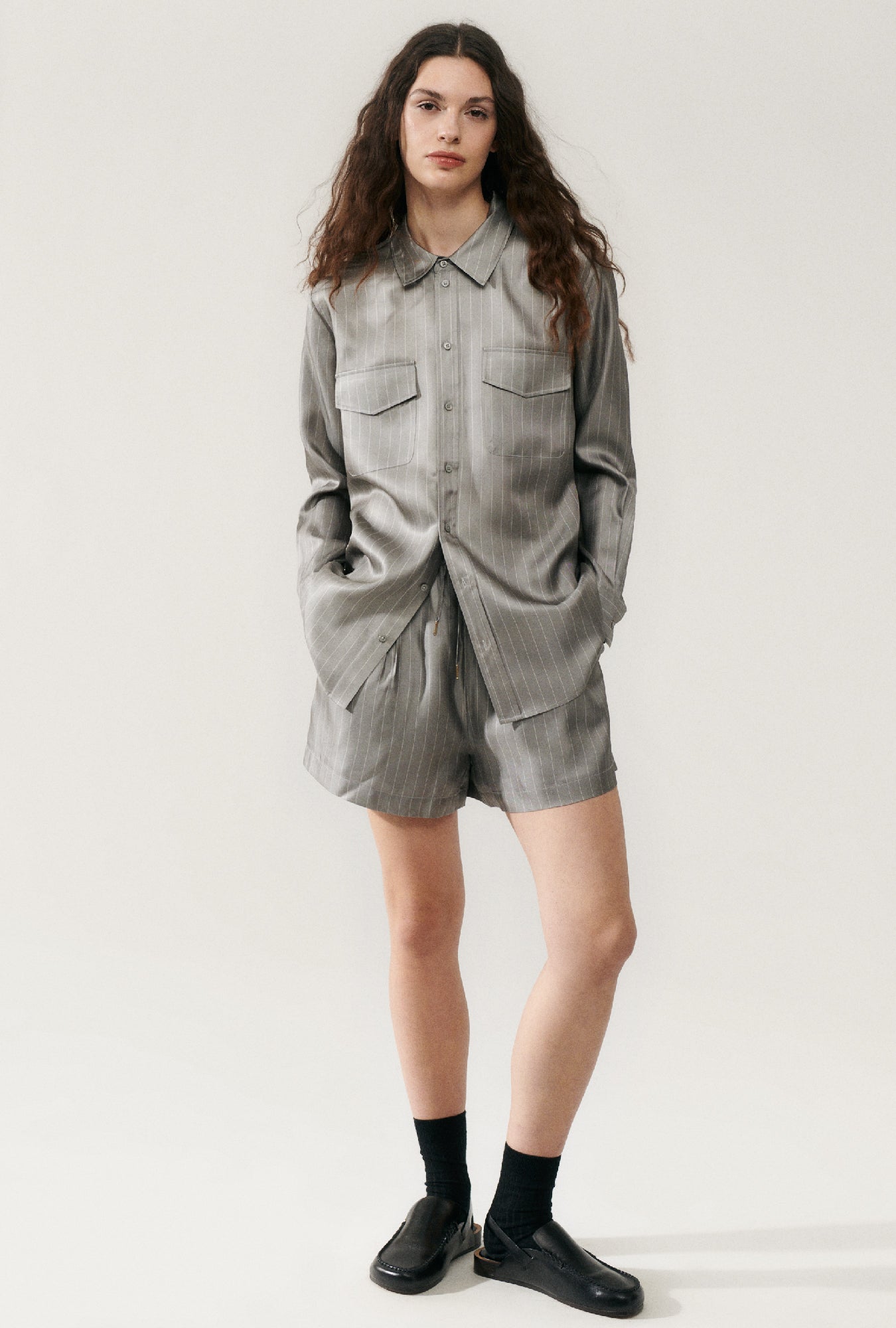 Twill Boyfriend Shirt Moon Pinstripe