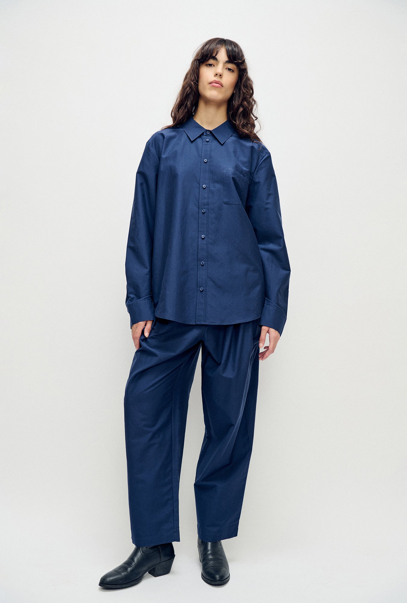 Cotton Silk Boyfriend Shirt Midnight