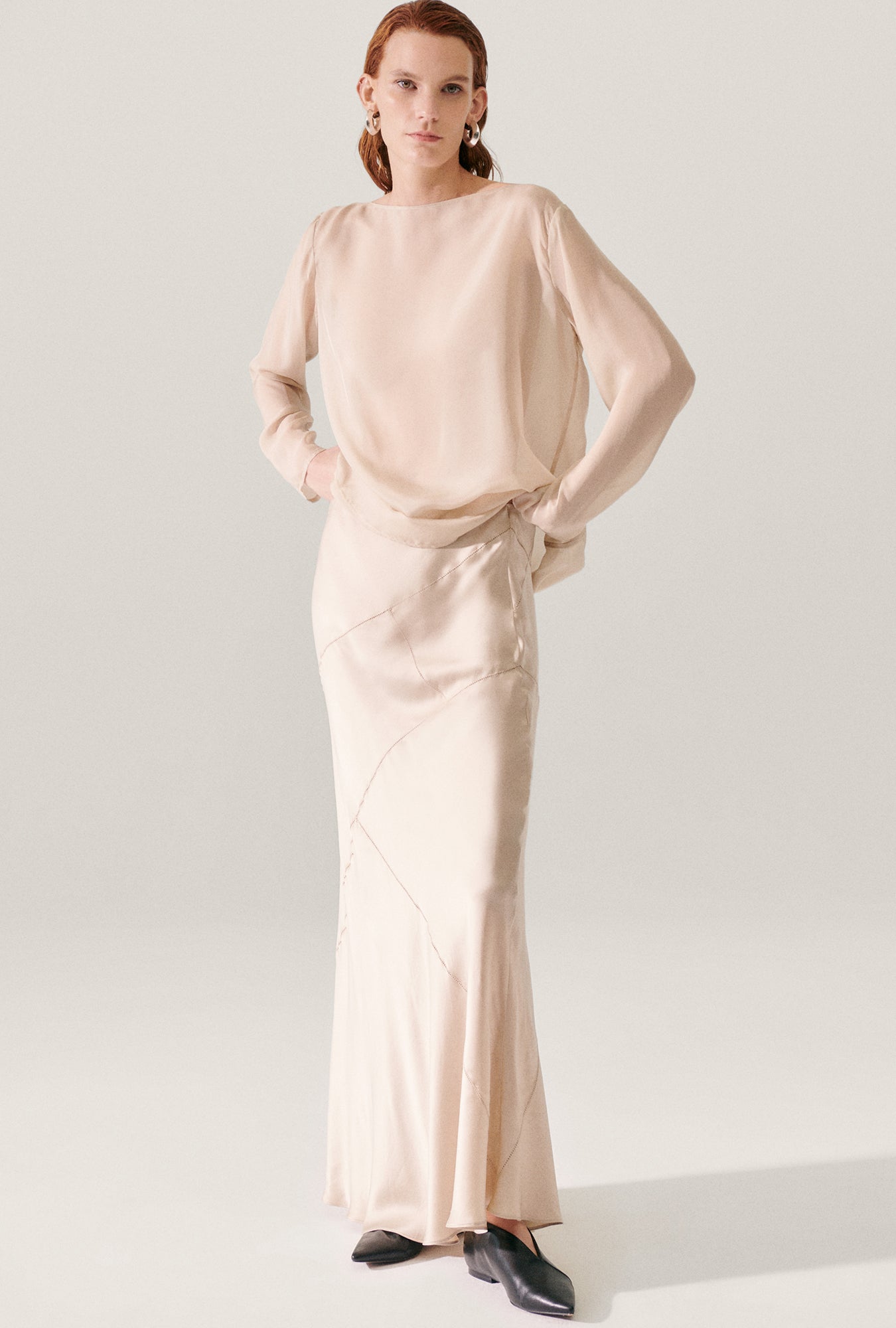 Splice Long Bias Cut Skirt Hazelnut