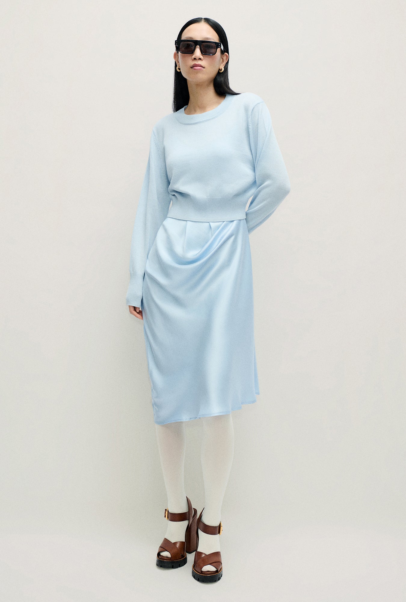 Wool Cropped Crewneck Cornflower