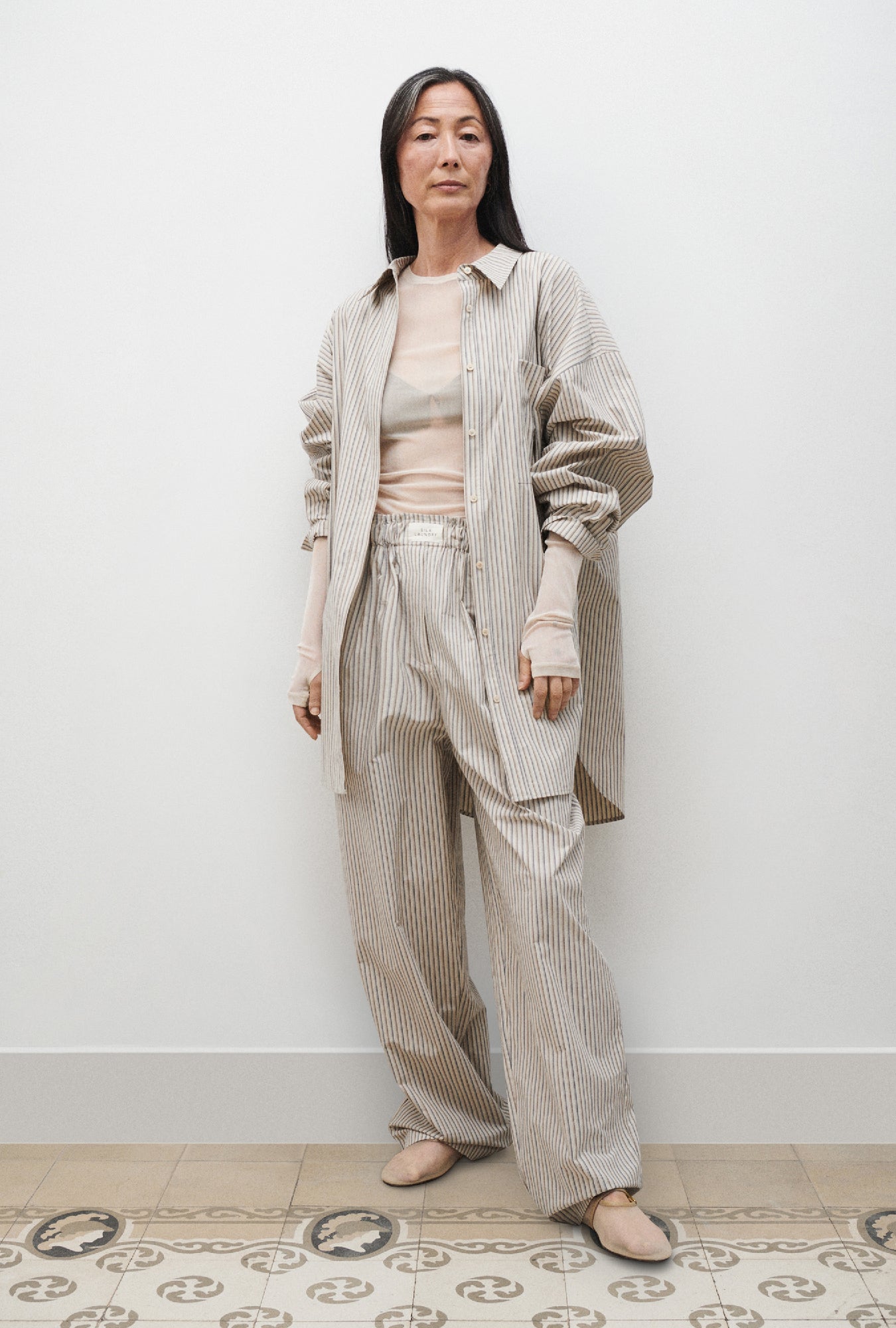 Cotton Round Shirt Slate Stripe