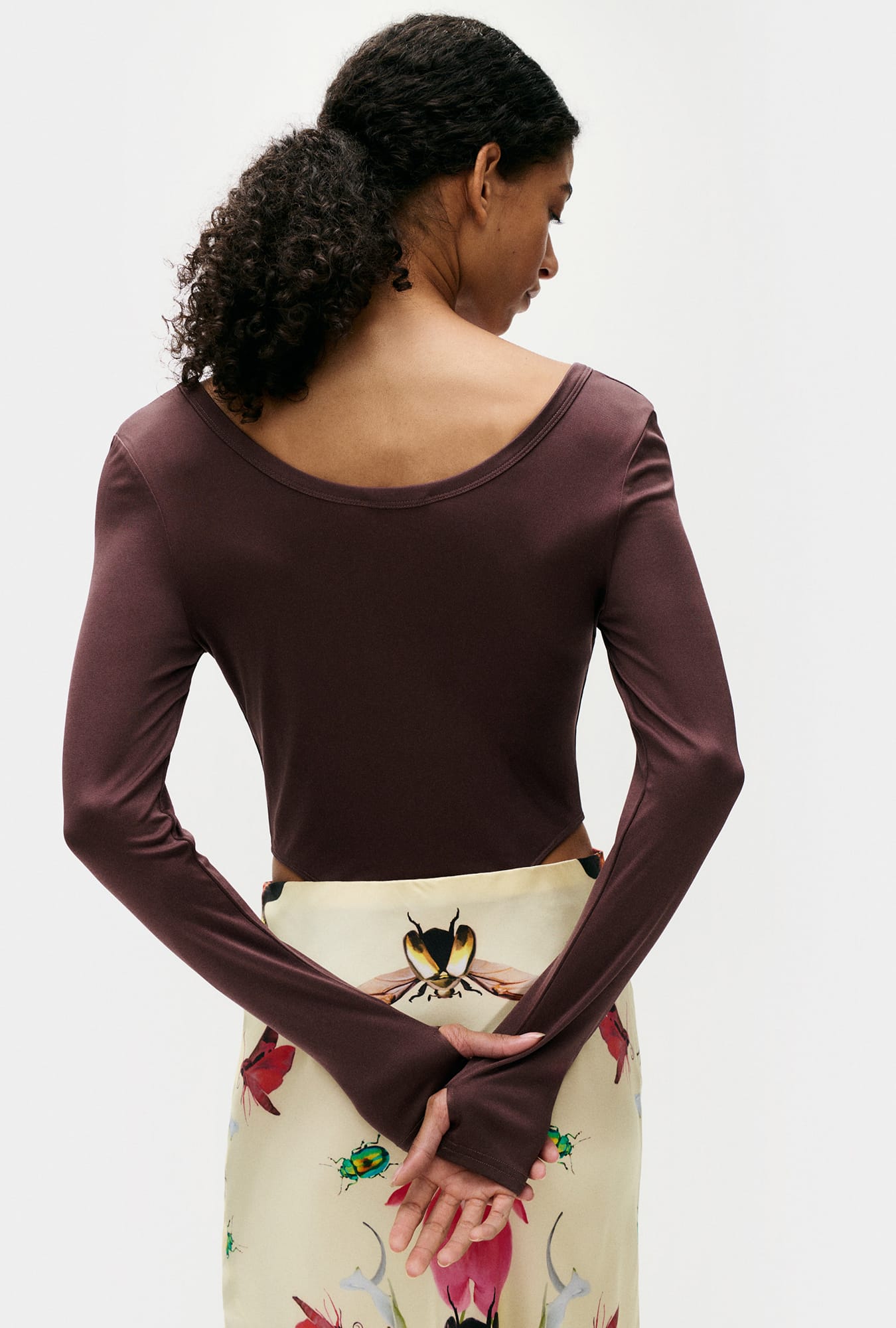 Jersey Modal Long Sleeve Cutaway Bodysuit Cacao