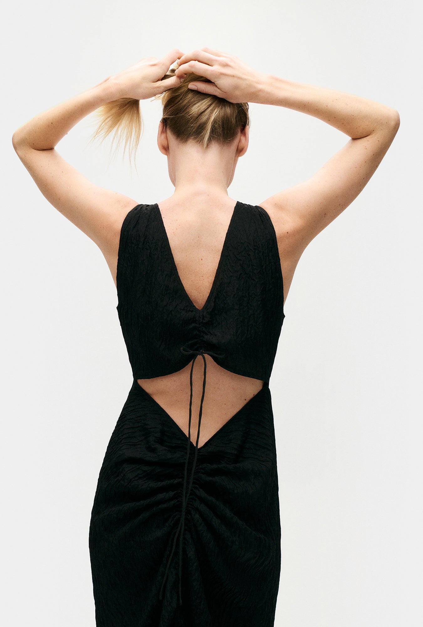 Crinkle Peek-A-Boo Dress Black