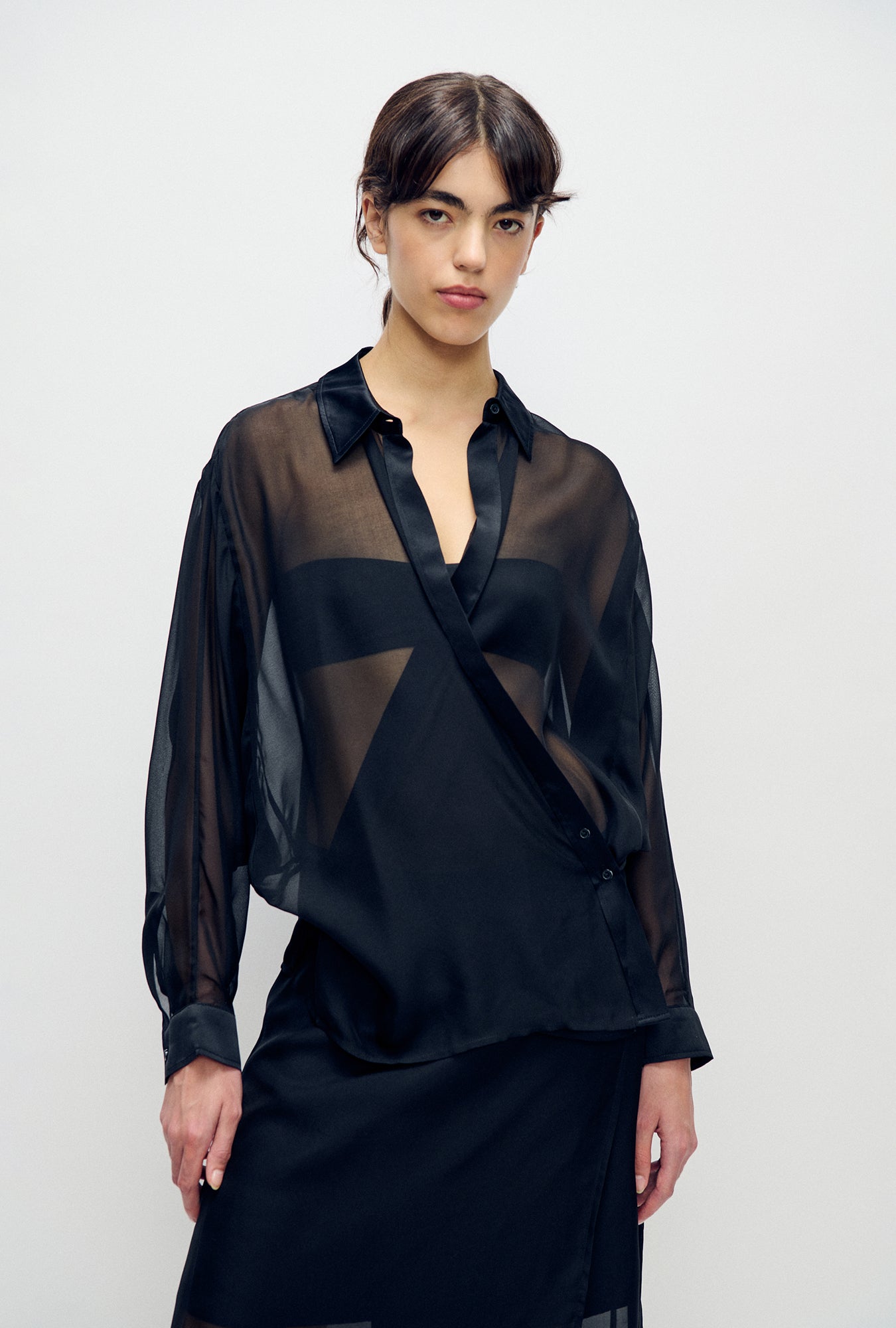 Chiffon Crossover Shirt Black