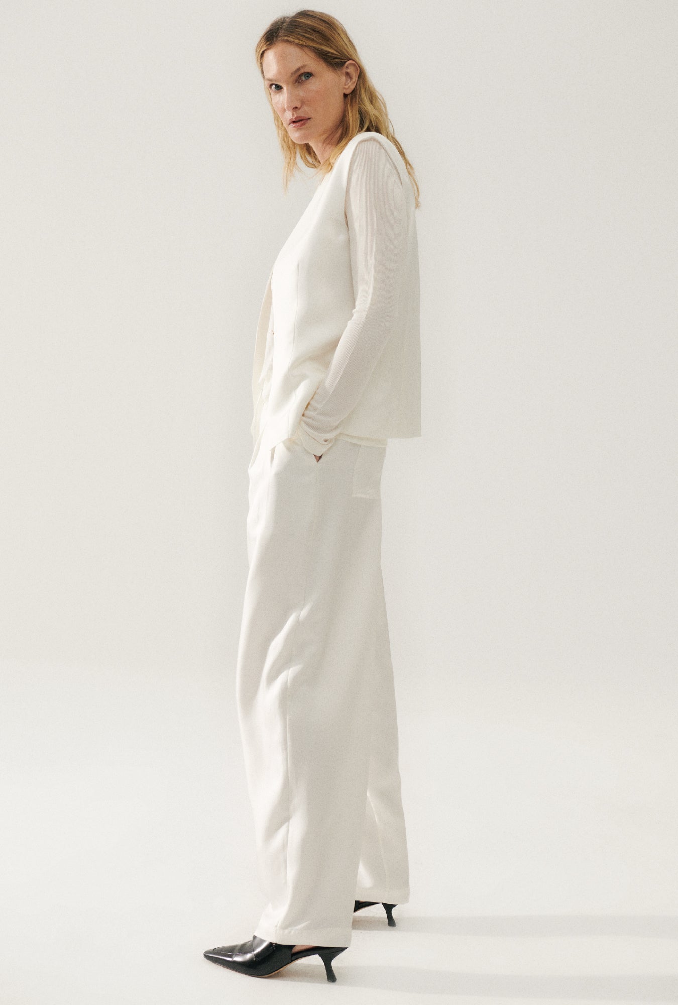 Twill Slouch Pants White