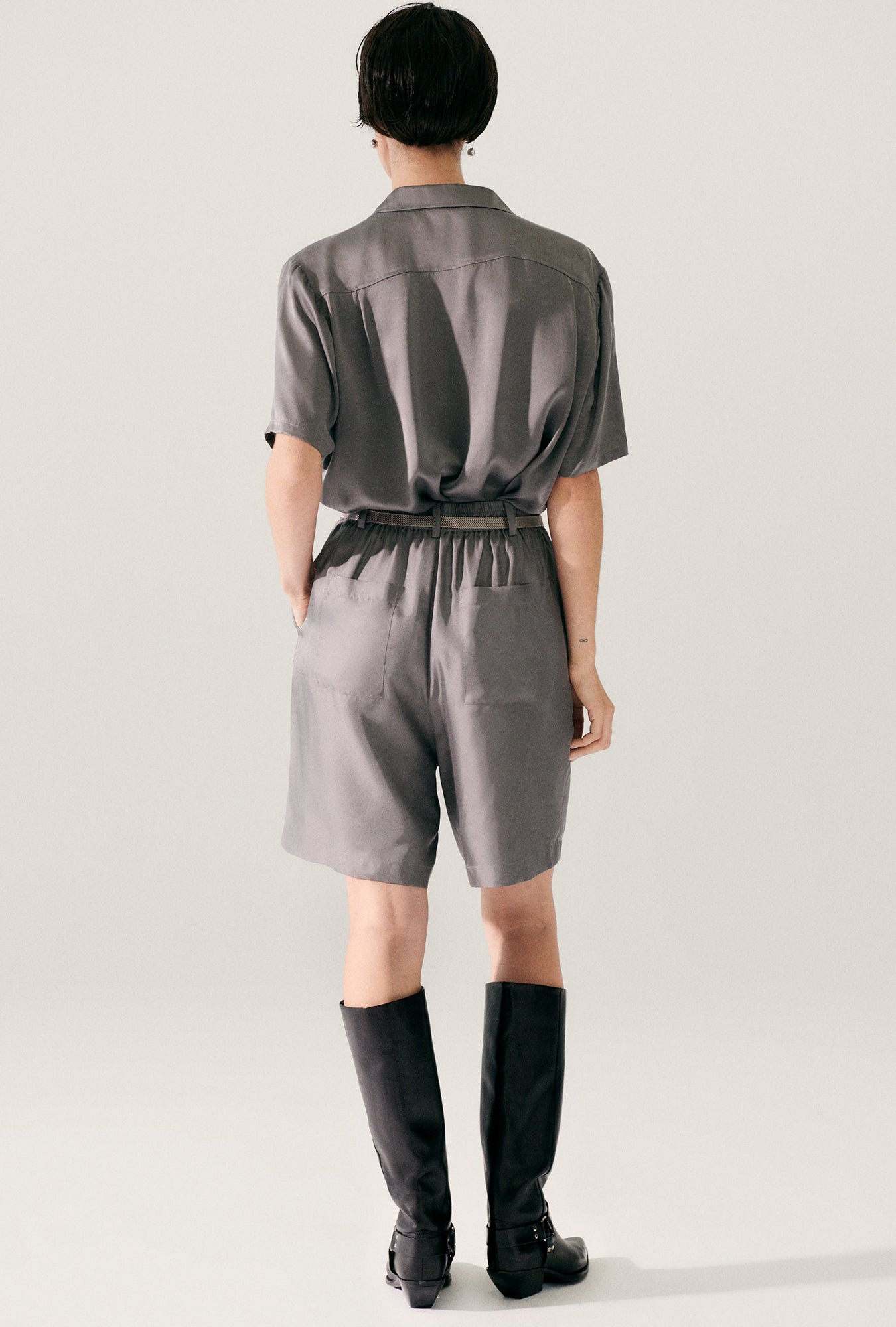 Short Sleeve Boyfriend Shirt Grey Pearl