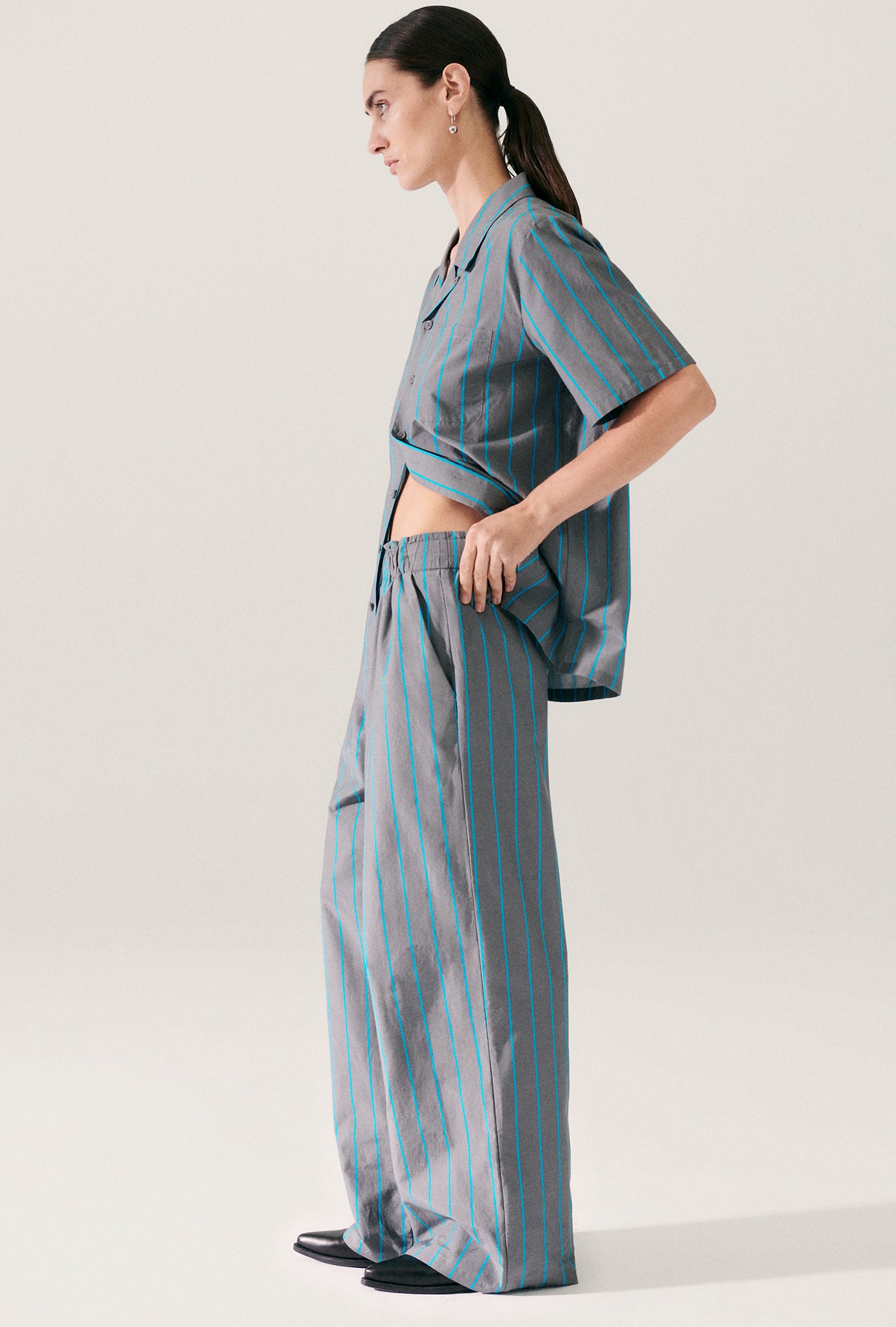 Cotton Silk Paper Bag Pants Oxygen Stripe
