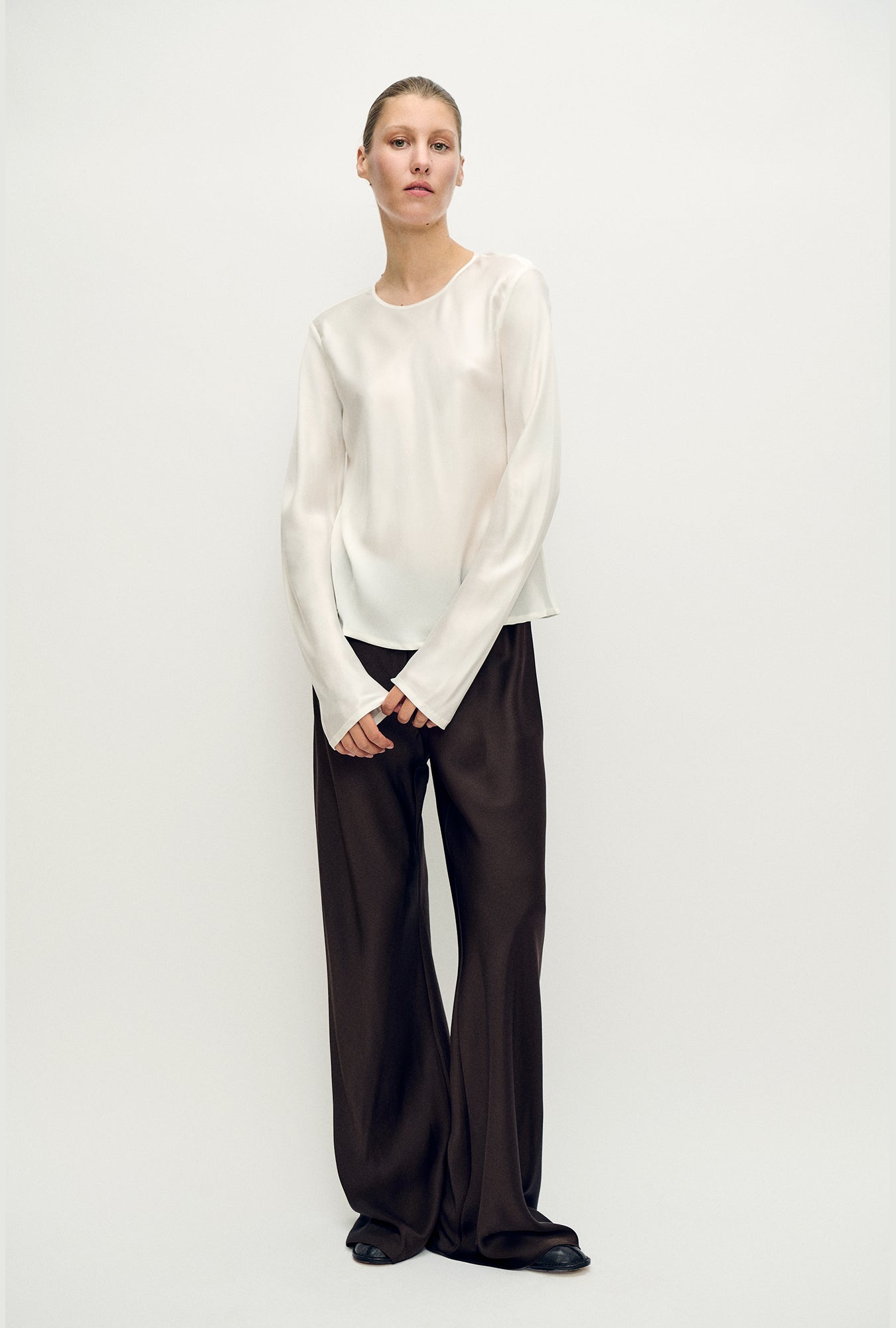 Long Sleeve Bias Top White