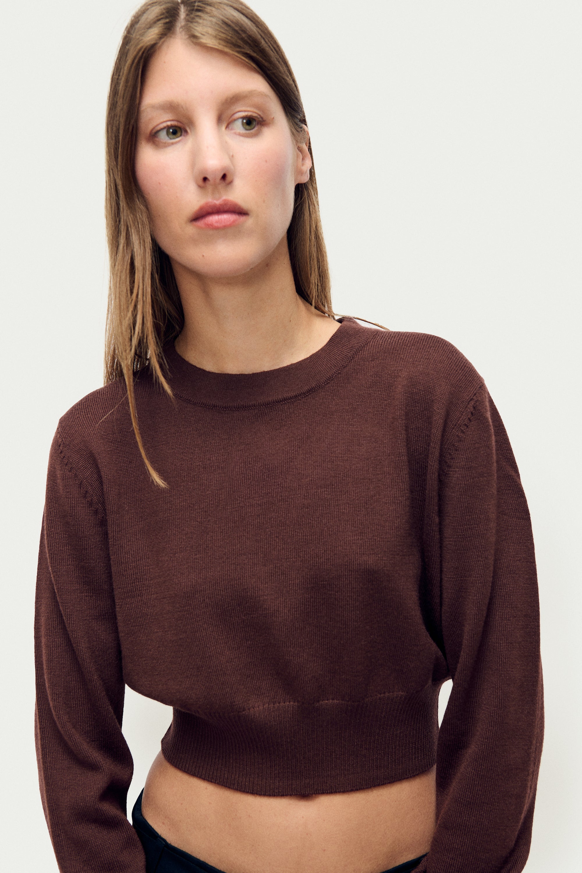 WOOL CROPPED CREWNECK ROOT