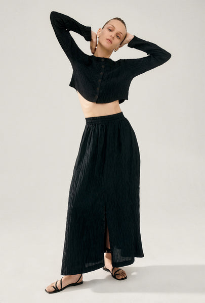 Y's POLYESTER COTTON SHIRRING SKIRT 黒2 Y's POLYESTER COTTON SHIRRING SKIRT 黒2