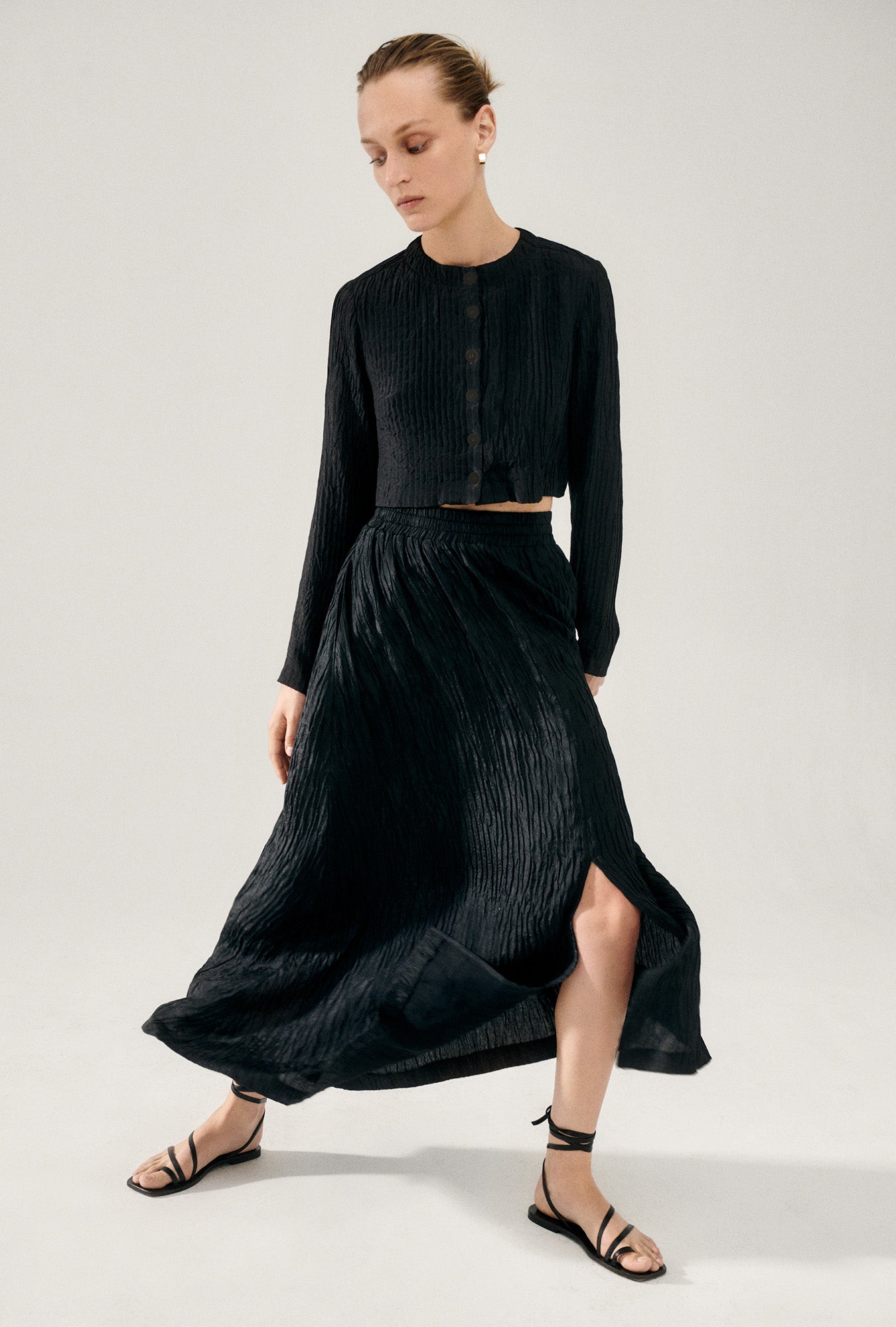 Y's POLYESTER COTTON SHIRRING SKIRT 黒2 Y's POLYESTER COTTON SHIRRING SKIRT 黒2