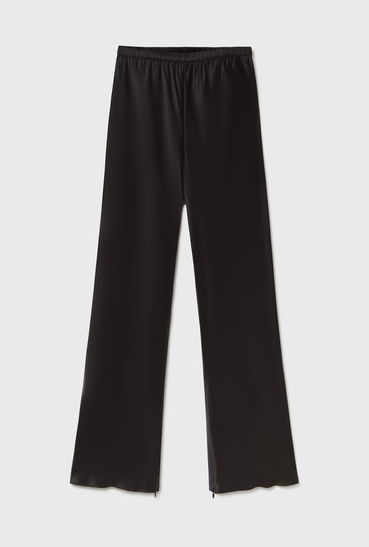 Cropped Bias Cut Pants Black Satin
