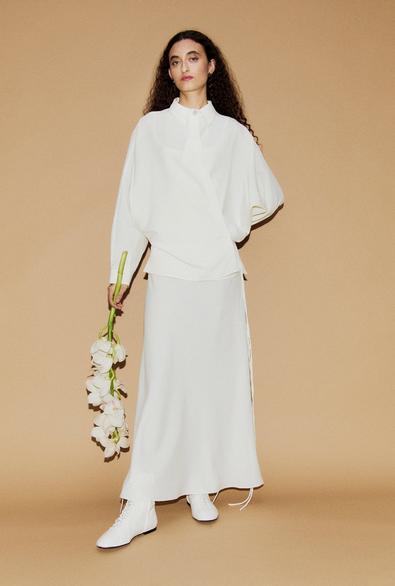 Wool Silk Crossover Shirt Off-White
